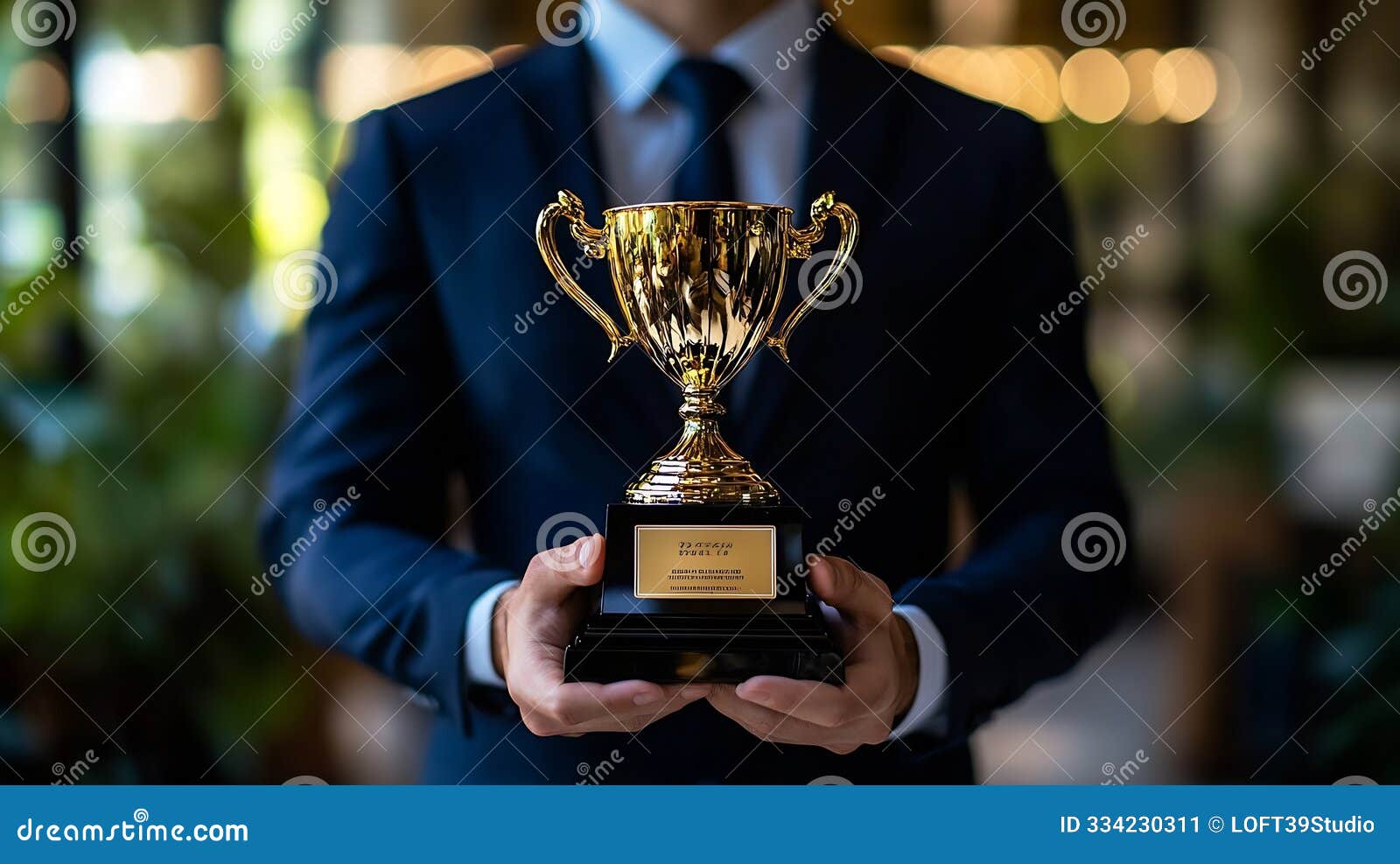 generative ai businessman holding a guarantee trophy izing customer satisfaction and success trust quality a