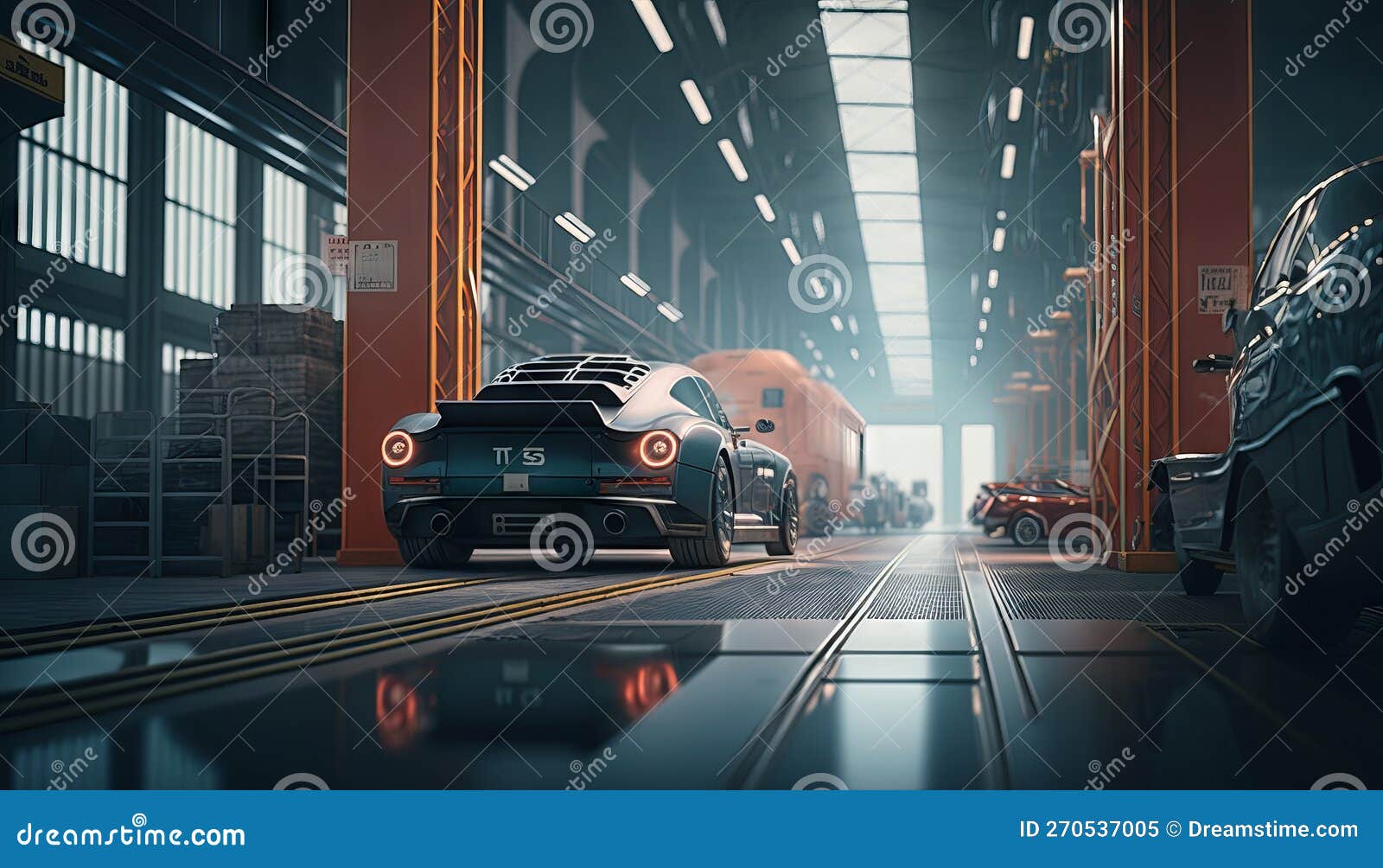 Generative AI of a Car in a Factory with a Conveyor Belt Stock