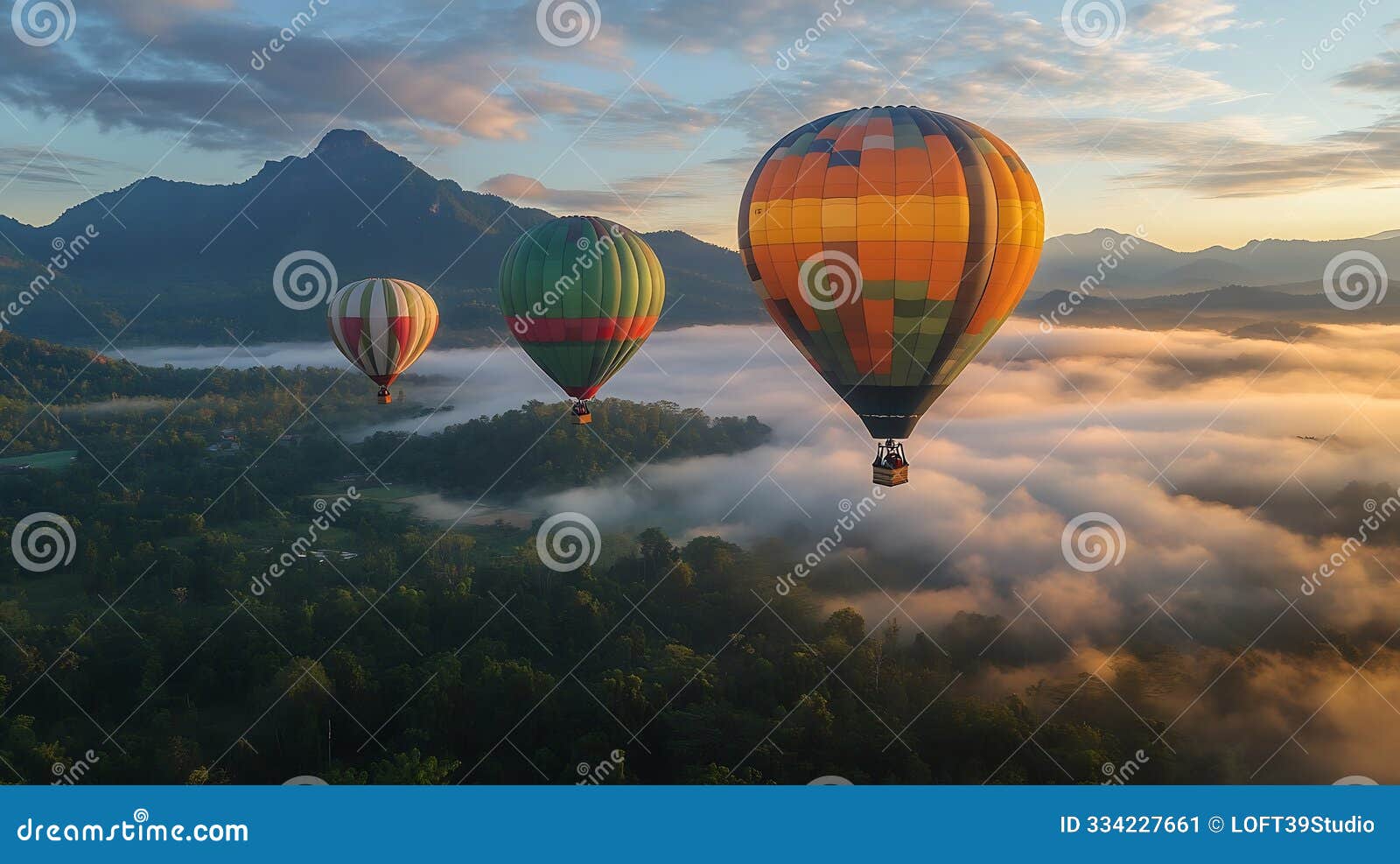 generative ai colorful hot air balloons flying over doi luang chiang dao mountain peak on viewpoint in national pa