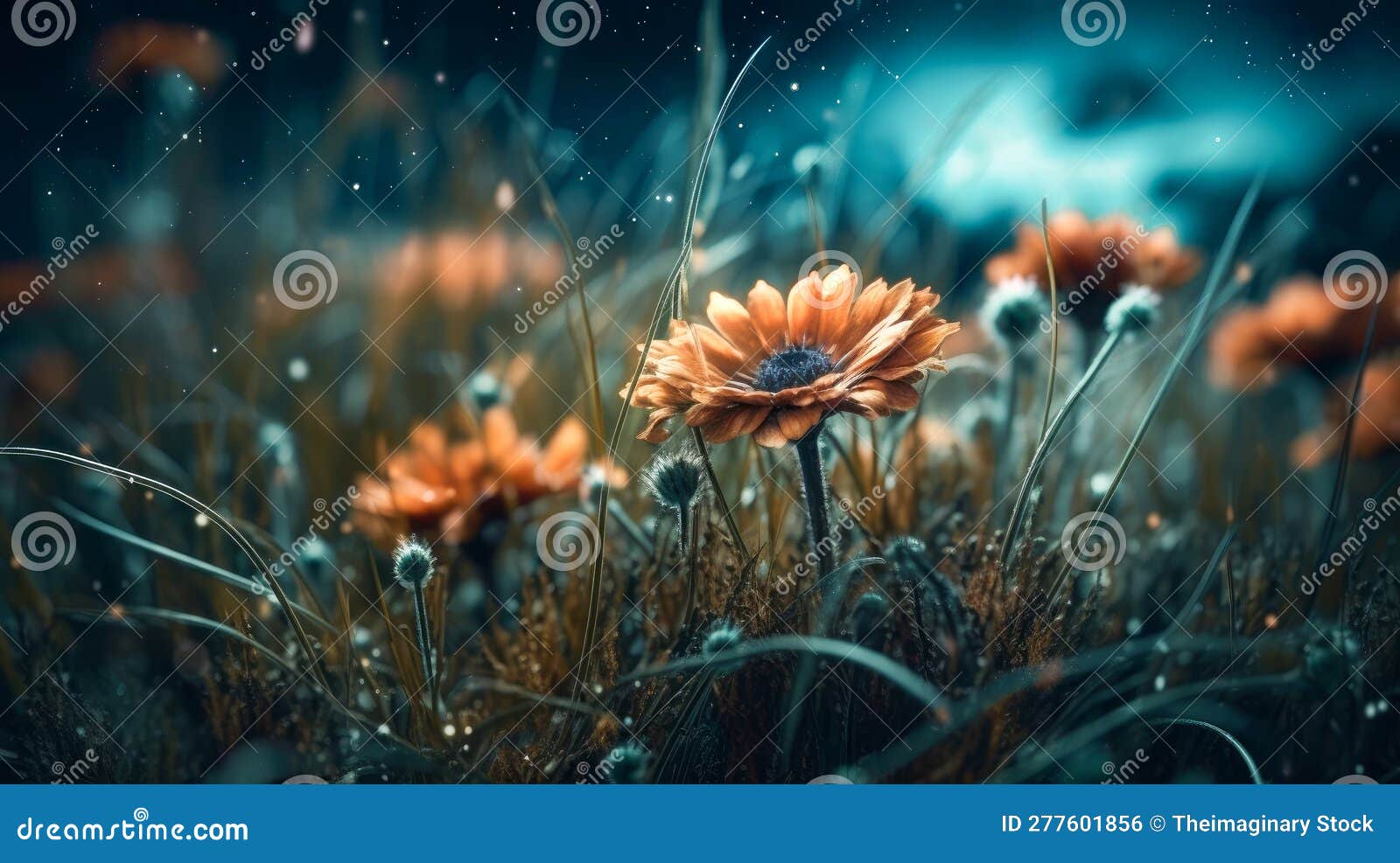 Flower Fades Digital Manipulation with Grass Withers Stock Illustration