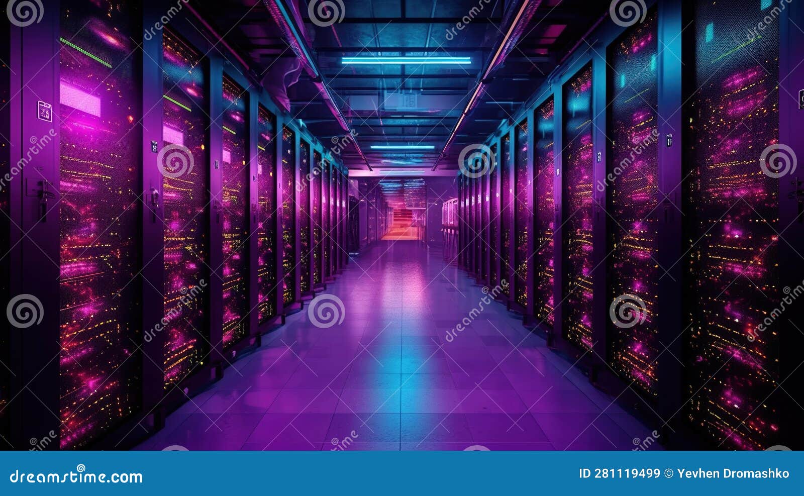 Generative AI, Data Center, Modern High Technology Server Room in