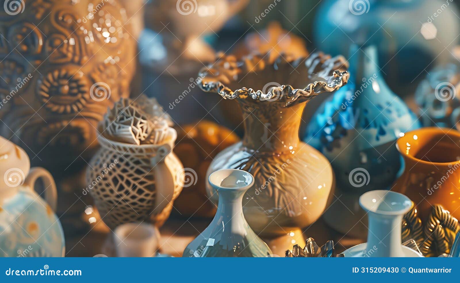 generative ai detail close up shot of various decorative objets on a table business concept.