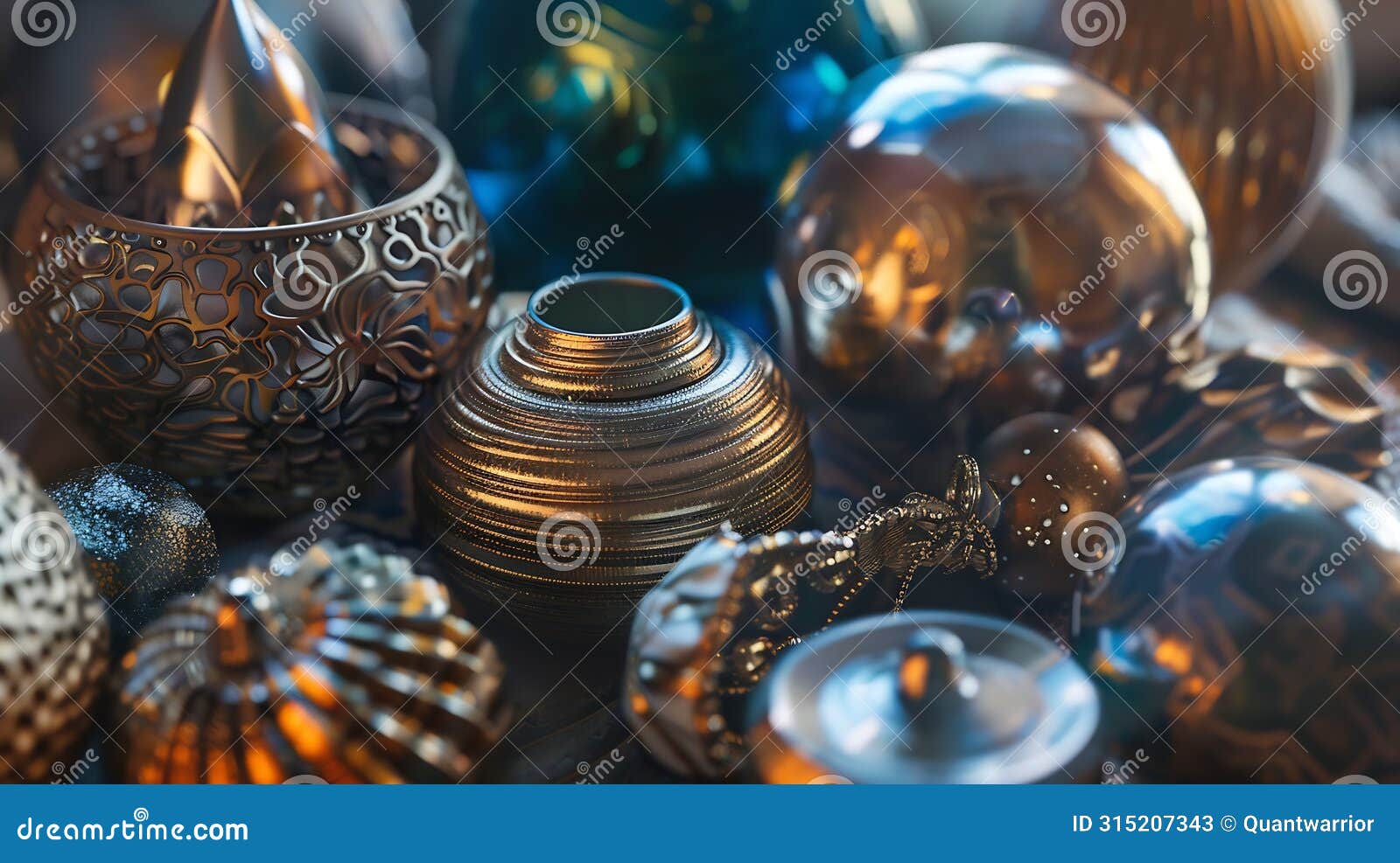 generative ai detail close up shot of various decorative objets on a table business concept.