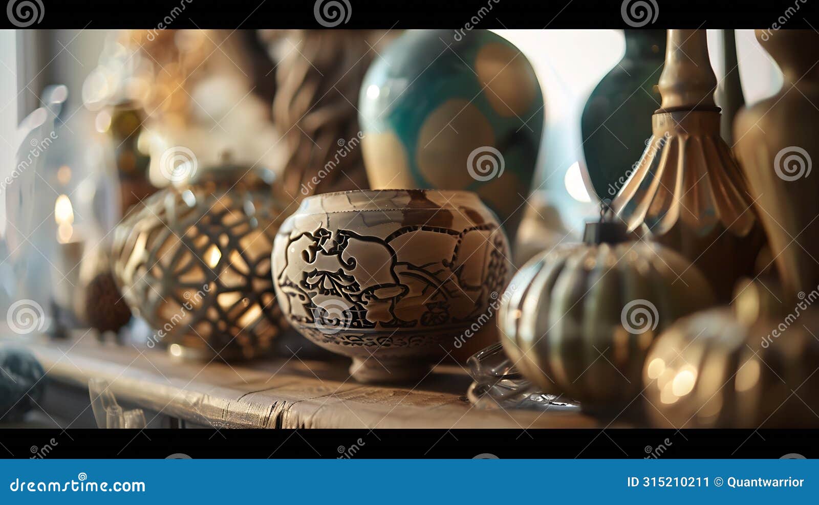 generative ai detail close up shot of various decorative objets on a table business concept.