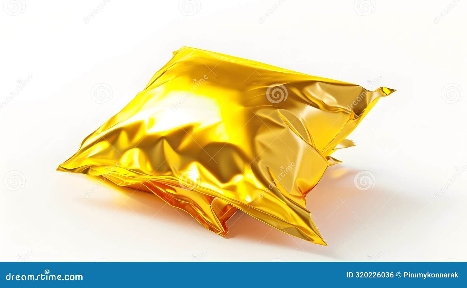 generative ai empty foil and plastic snack bags mockup  on white background yellowl pillow packages for fo