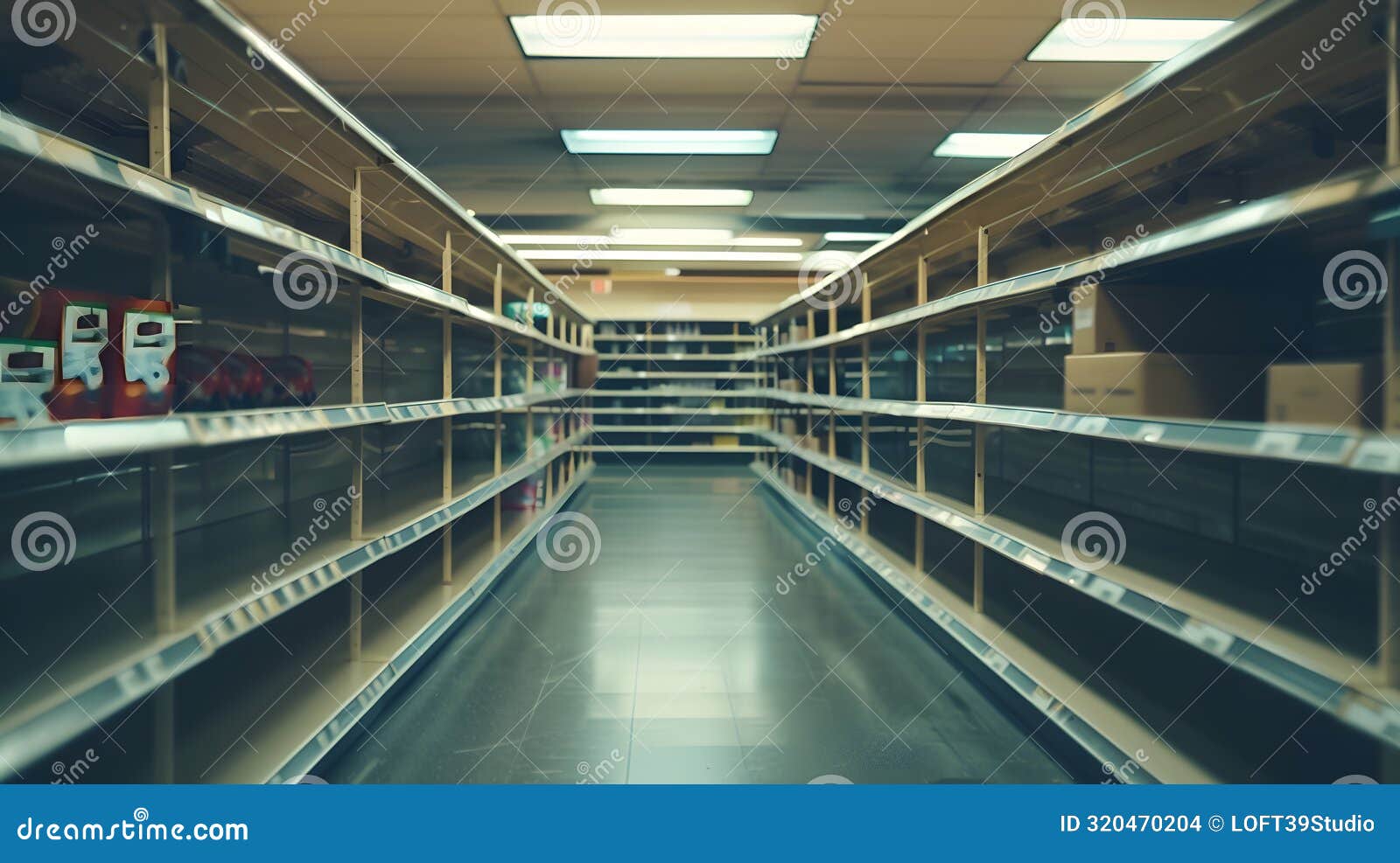 generative ai empty shelves in store in humble texas usa supermarket with empty shelves for goods vintage tone bus