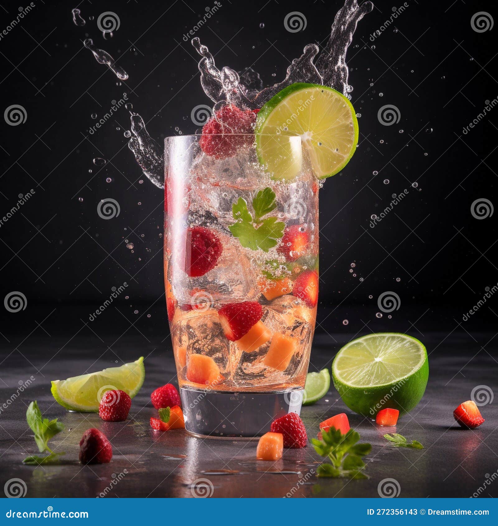 Generative AI. Fruit Mojito Cocktail with Splash and Ice Stock