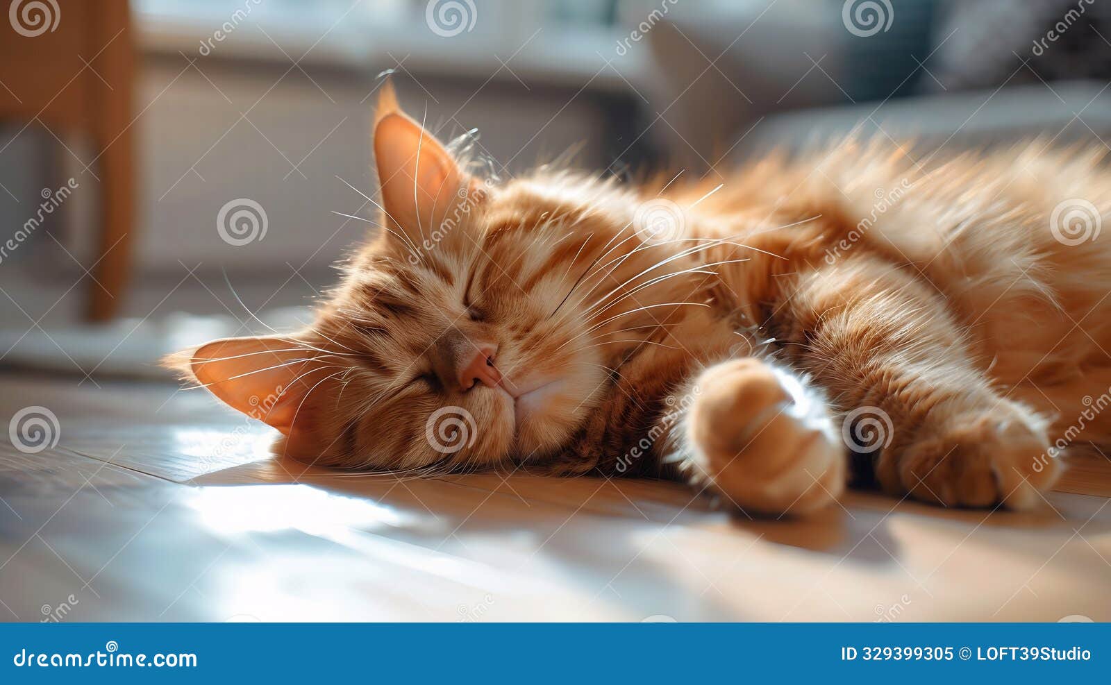 generative ai ginger cat sleeps on floor in living roomorange persian cat lying down and relaxing at homeclose upc