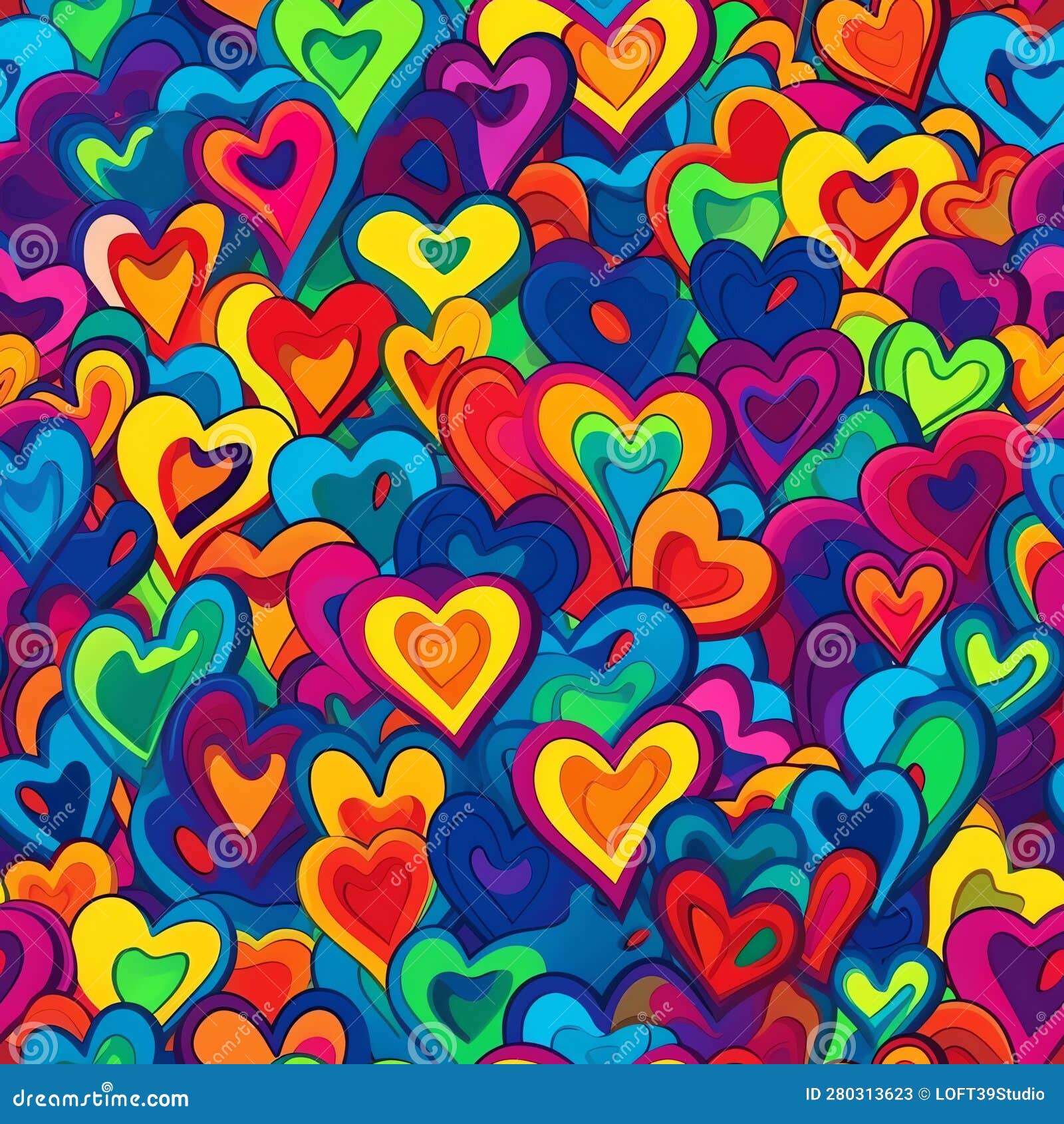 Generative AI Groovy Hearts Seamless Pattern- Stock Illustration ...