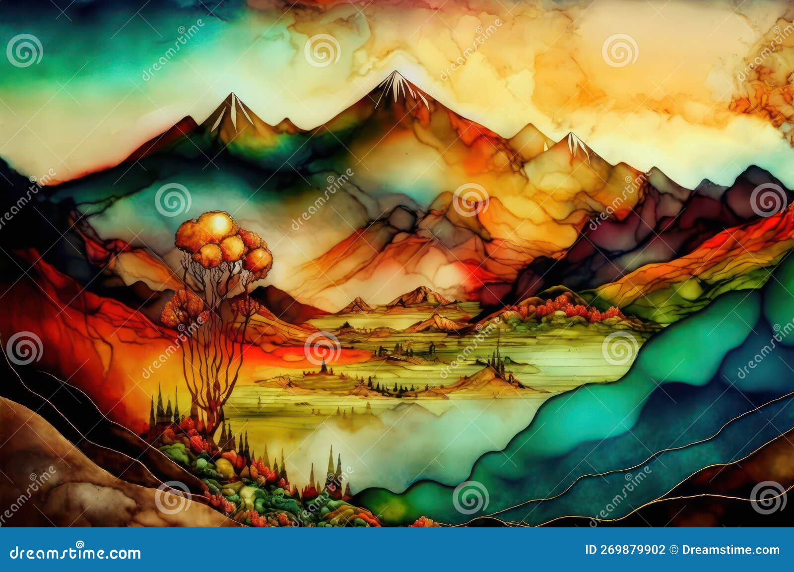 Generative AI Illustration Of Fantasy Landscape Created Using Cel