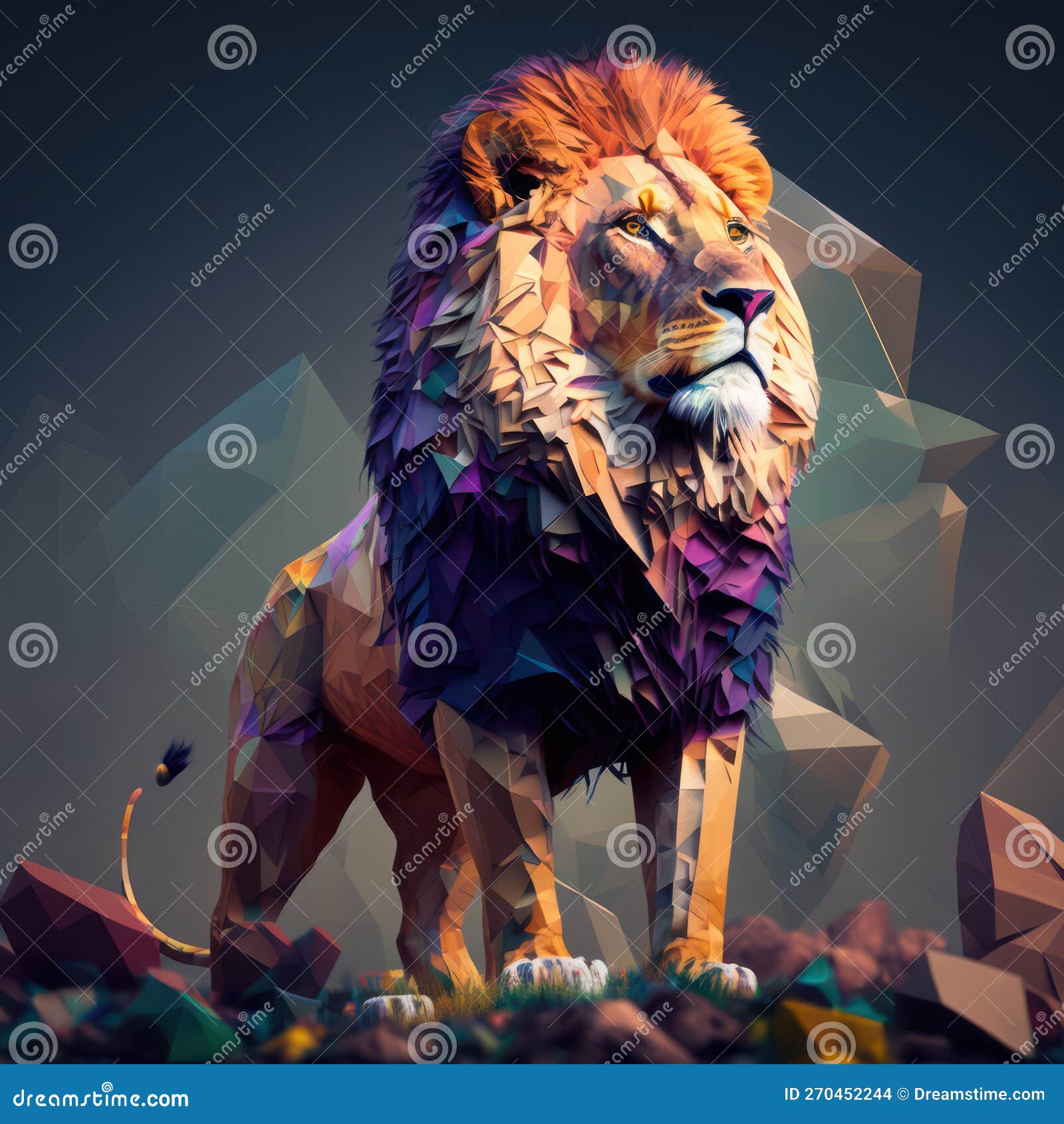 generative ai  of stunning phantasmal irridescent polygonal image of lion portrait