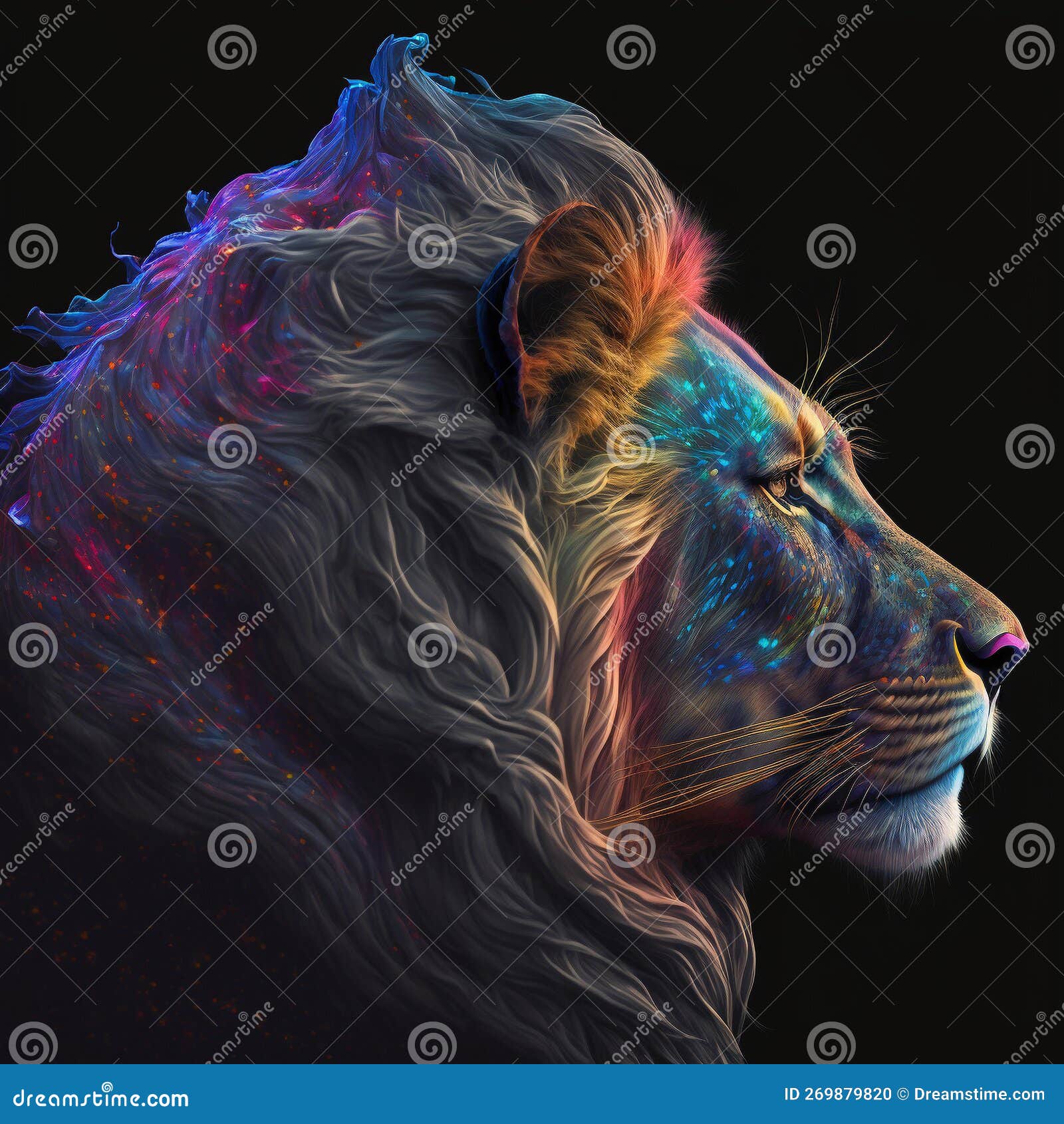 generative ai  of vibrant portrait of irridescent lion side profile