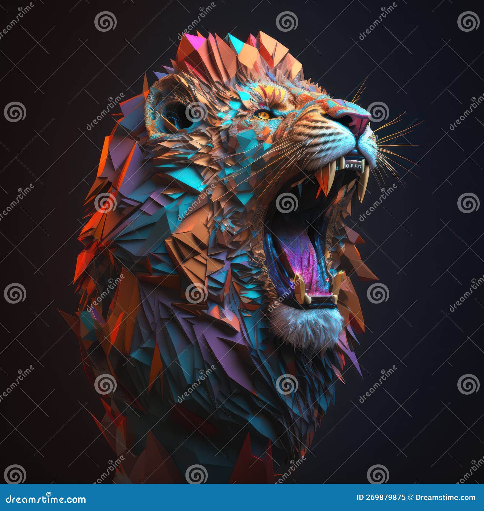 generative ai  vibrant portrait of phantasmal irridescent lion side profile