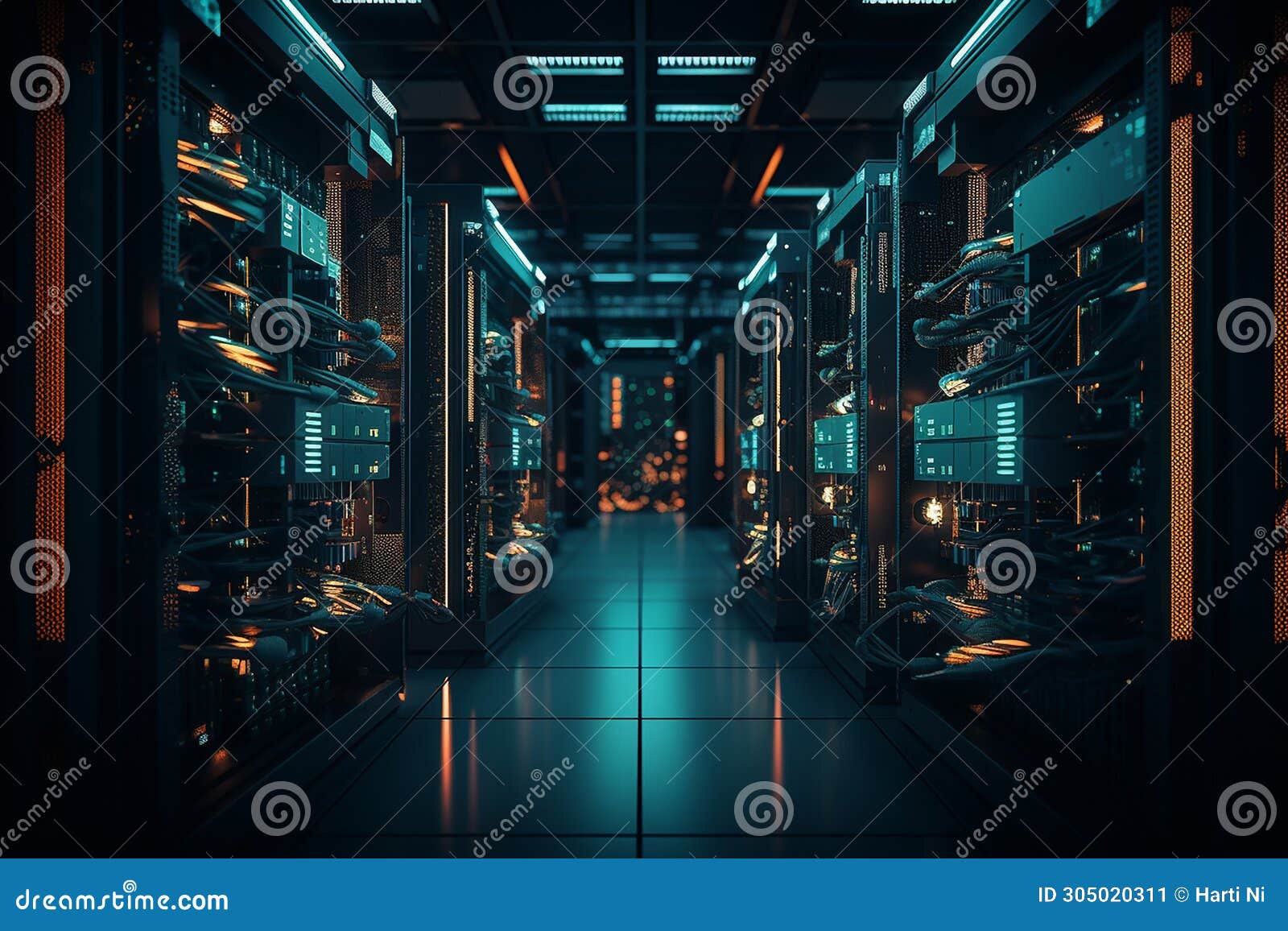 generative ai image of cables connection equipment in server room for data information transfer