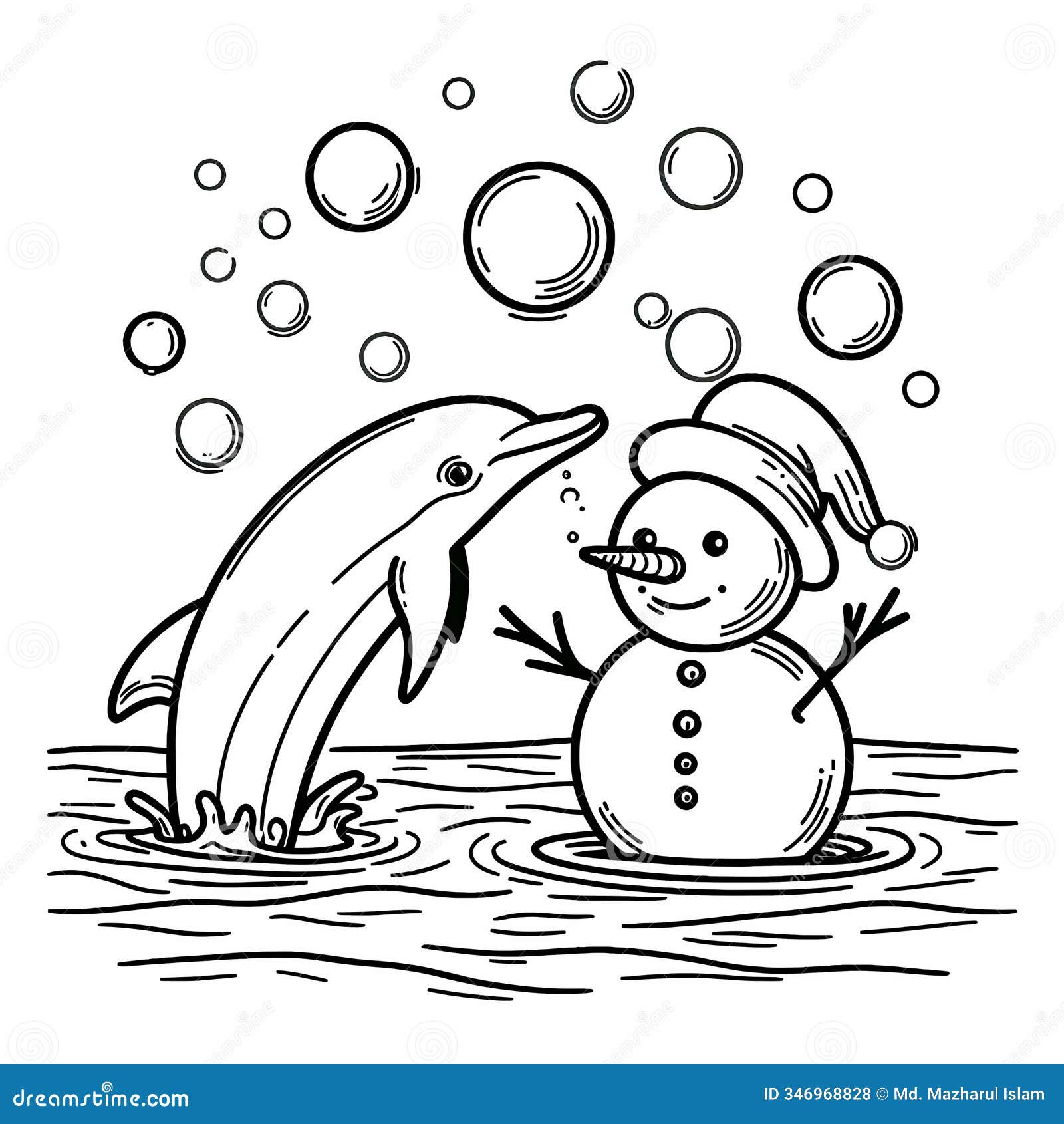 dolphin creating a snowman in the water.