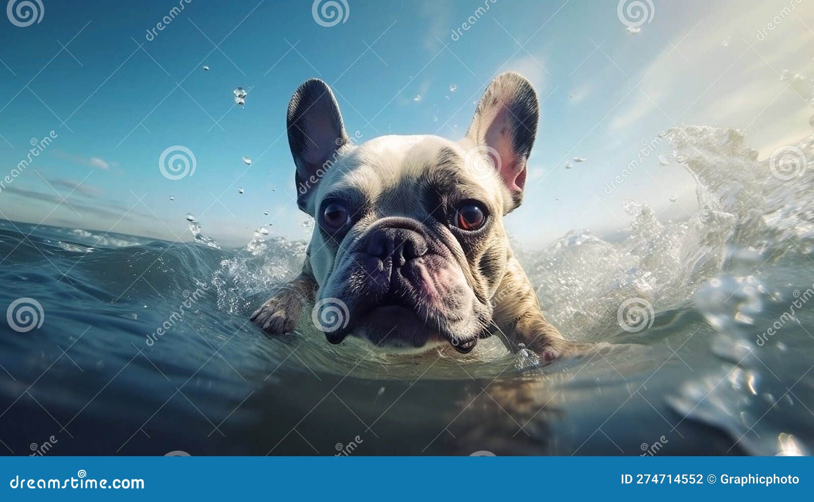 Generative Ai Image of a French Bulldog Swimming Stock Illustration ...