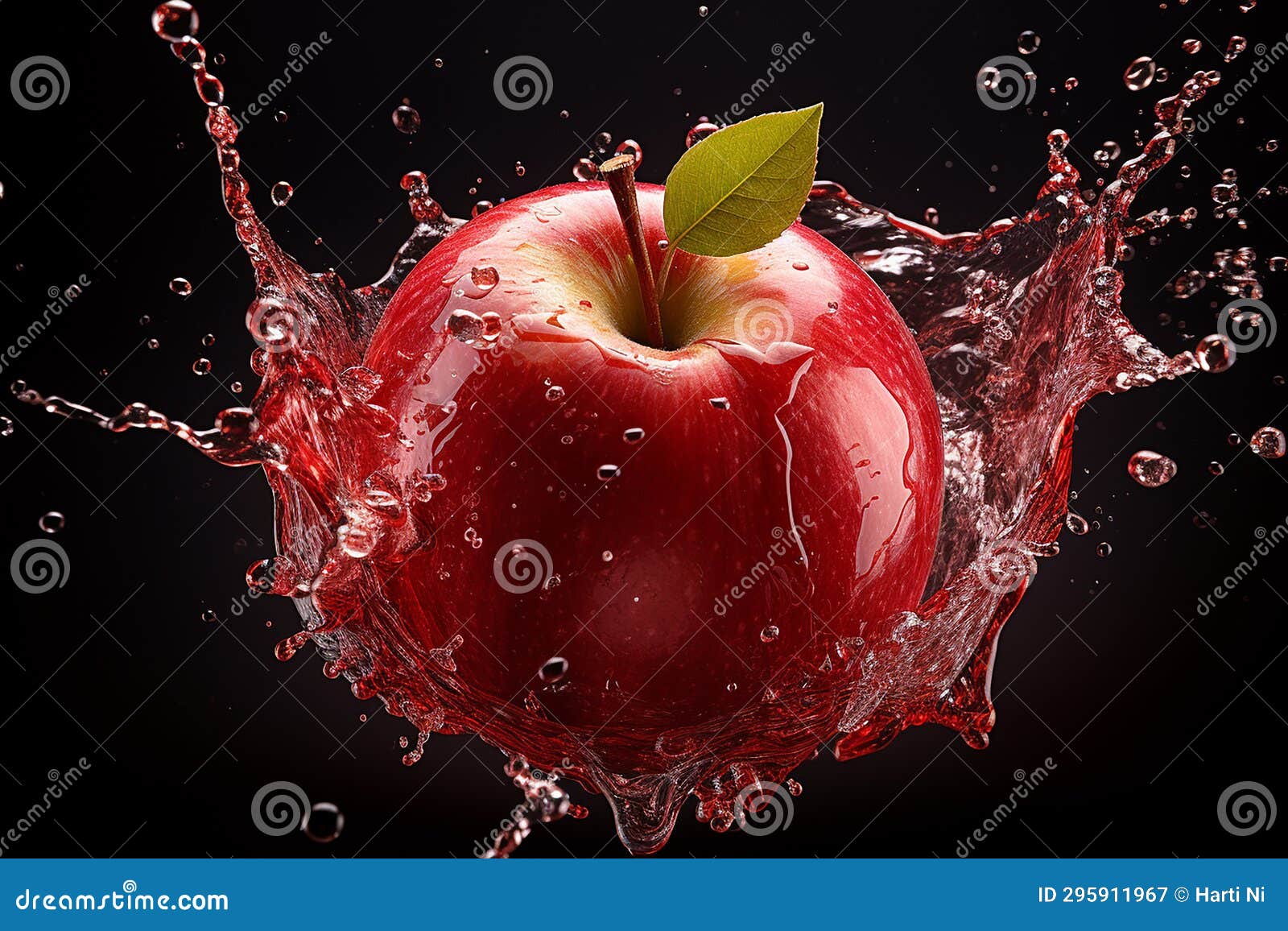 Generative AI Image of Fresh Red Apple Fruit with Water Splashing on