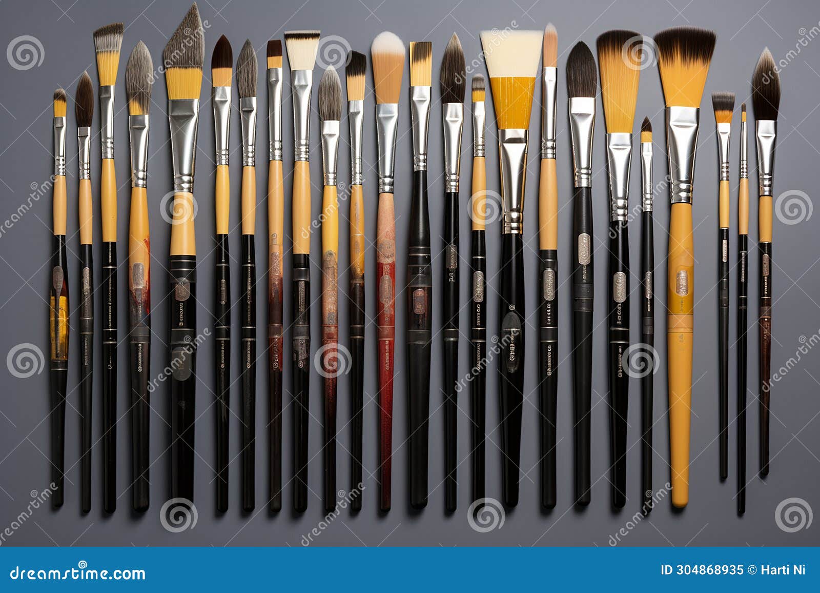 Painting Brushes Symbols Set With Names, Brushes Types Vector Illustration