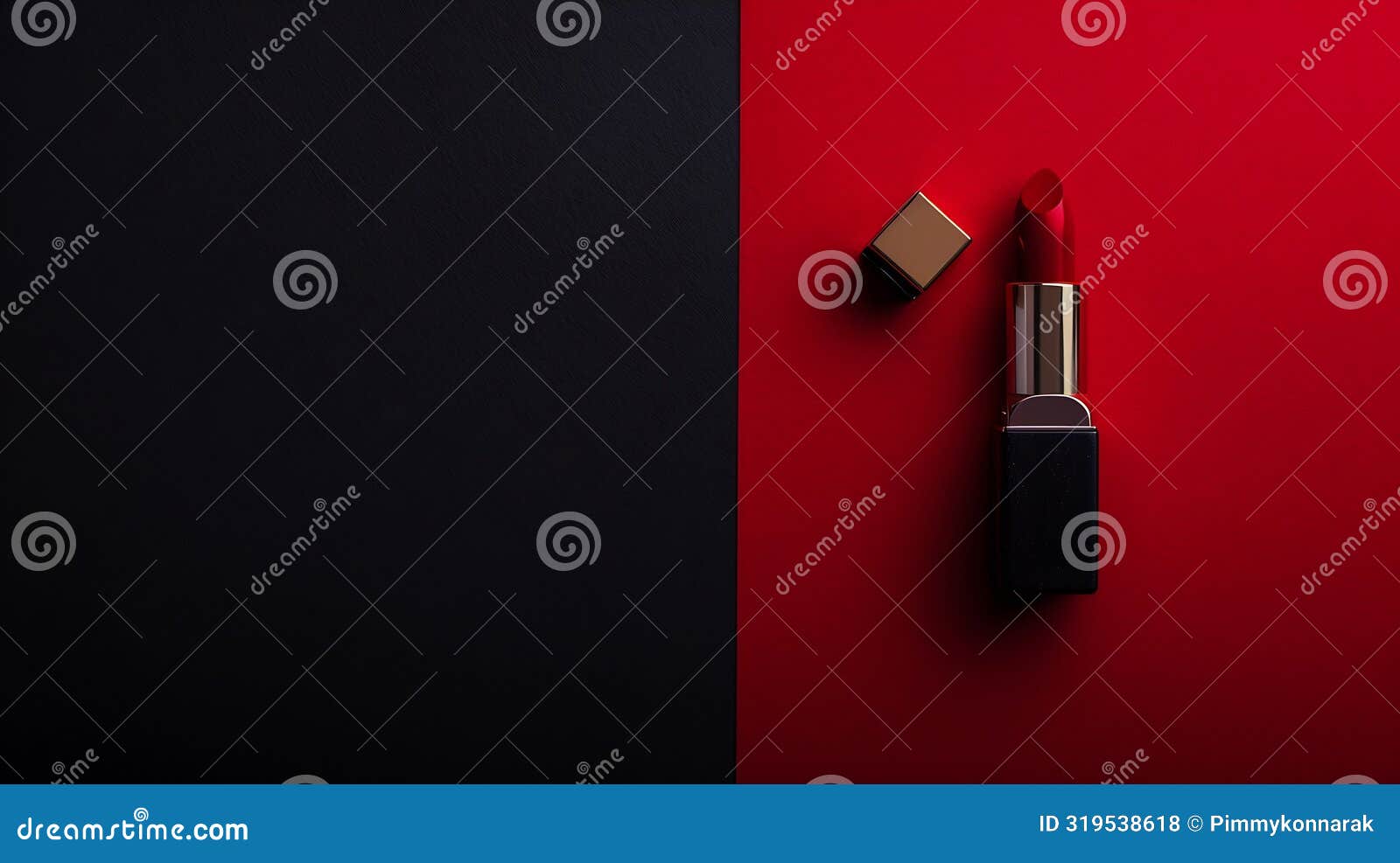 generative ai make up layout made with red lipstick on dual tone red and black background minimal and luxury make