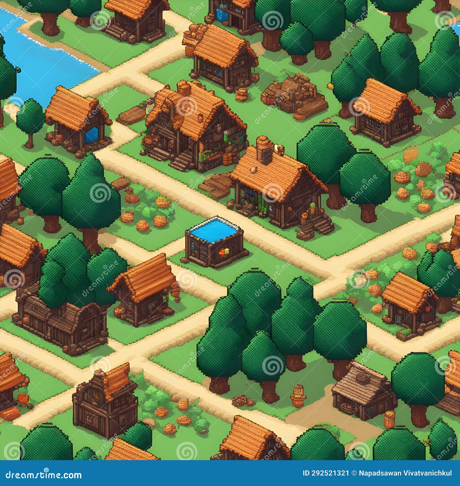 Medieval-style Village Pixel Art. Generative AI. Stock Illustration ...