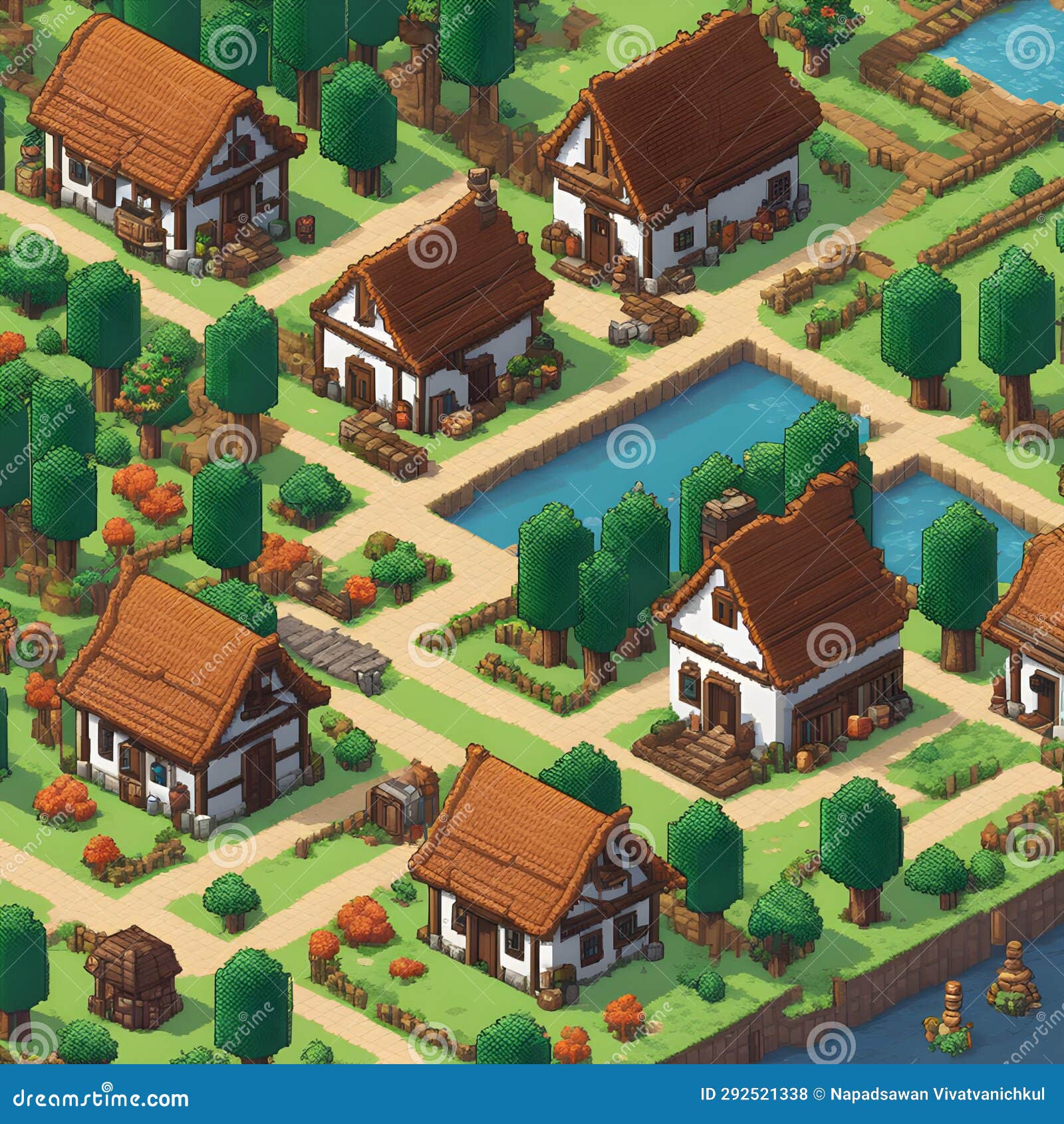 Medieval-style Village Pixel Art. Generative AI. Stock Illustration ...