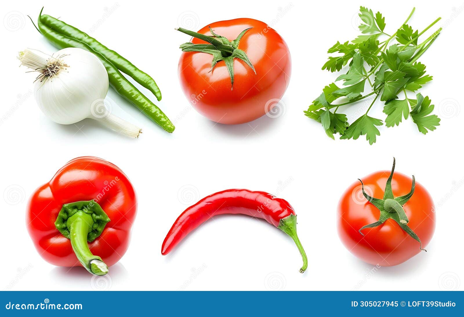 generative ai mix set collection vegetable fresh  on white background onion tomato pea parsley chili peppe