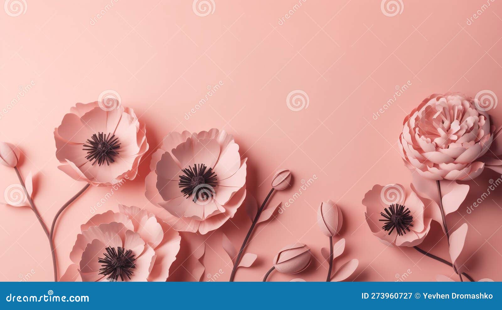 Generative AI, Paper Cut Craft Flowers and Leaves, Light Pink Color, Floral  Origami Textured Background, Spring Mood. Stock Illustration - Illustration  of frame, flower: 273960635