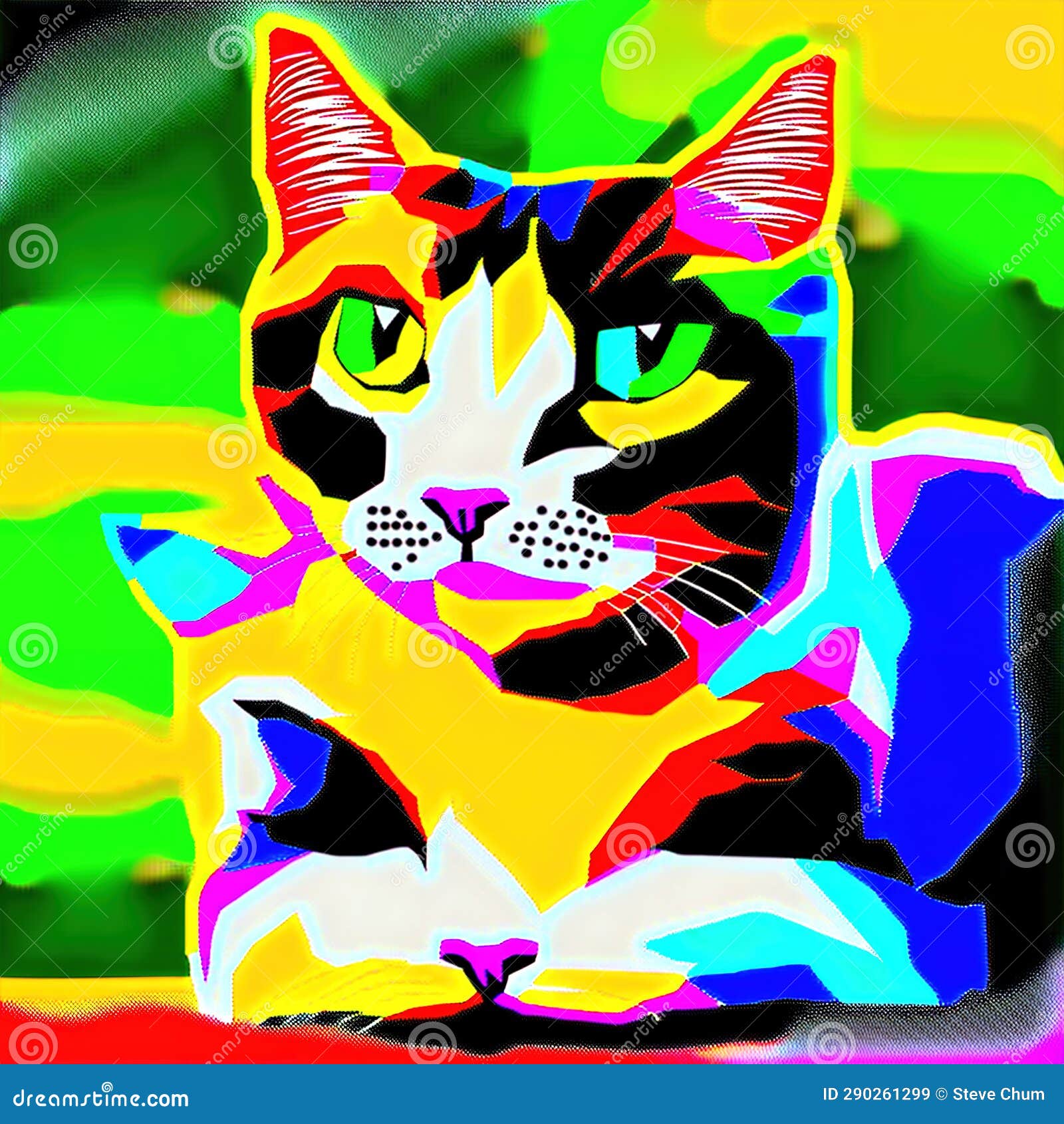 Generative AI, Psychedelic Abstract Portrait of Kitten in Multicolored