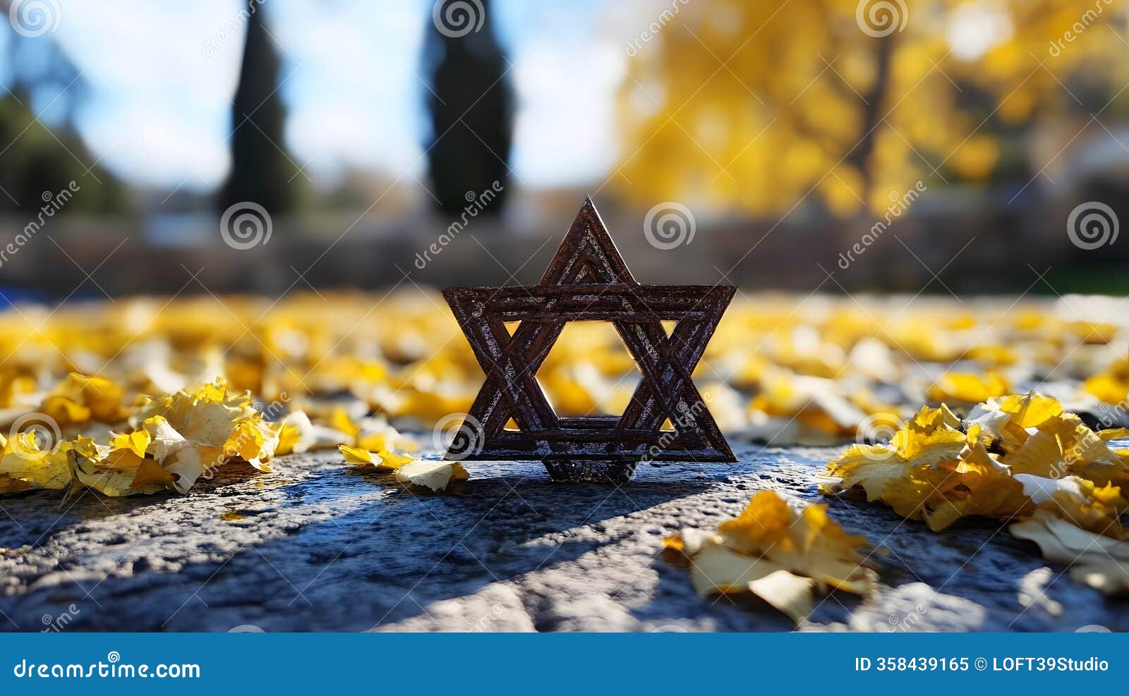 generative ai star of david with autumn leaves reflecting jewish heritage and seasonal beauty business concept.