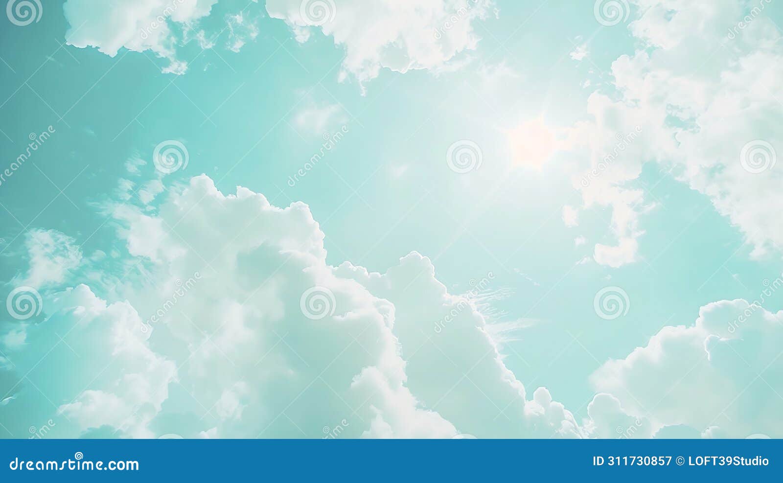 generative ai sunshine clouds sky during morning background bluewhite pastel heavensoft focus lens flare sunlight
