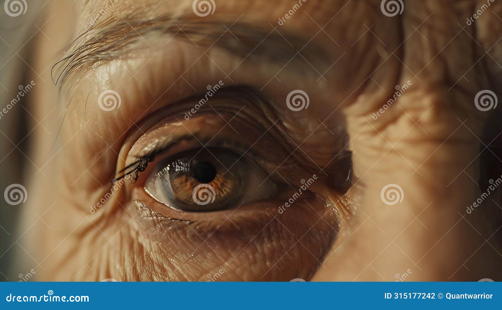 generative ai upper face of serious senior woman looking away brown eyes with makeup mascara facial skin with wrin