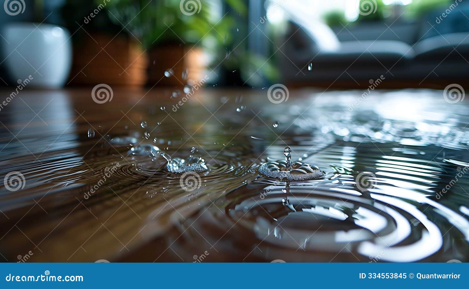 generative ai water on the laminated floor in the living room business concept.