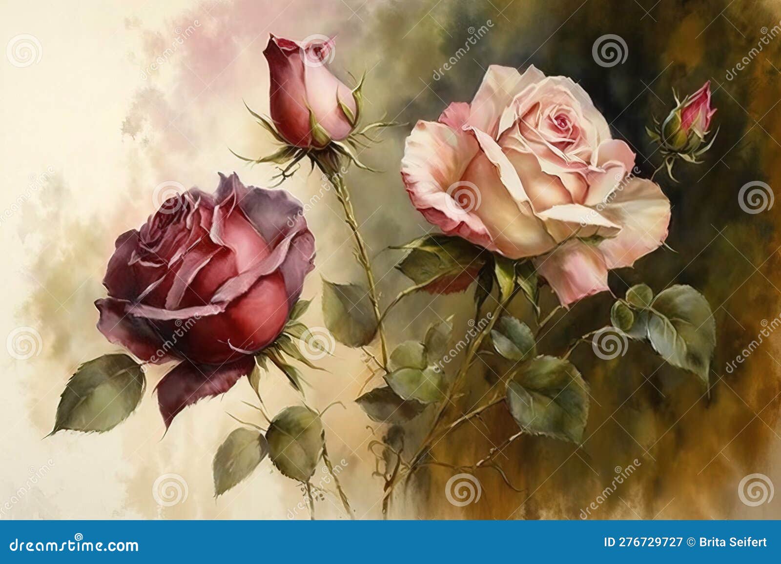 generative ai. watercolor roses composition bouquet in romantic style