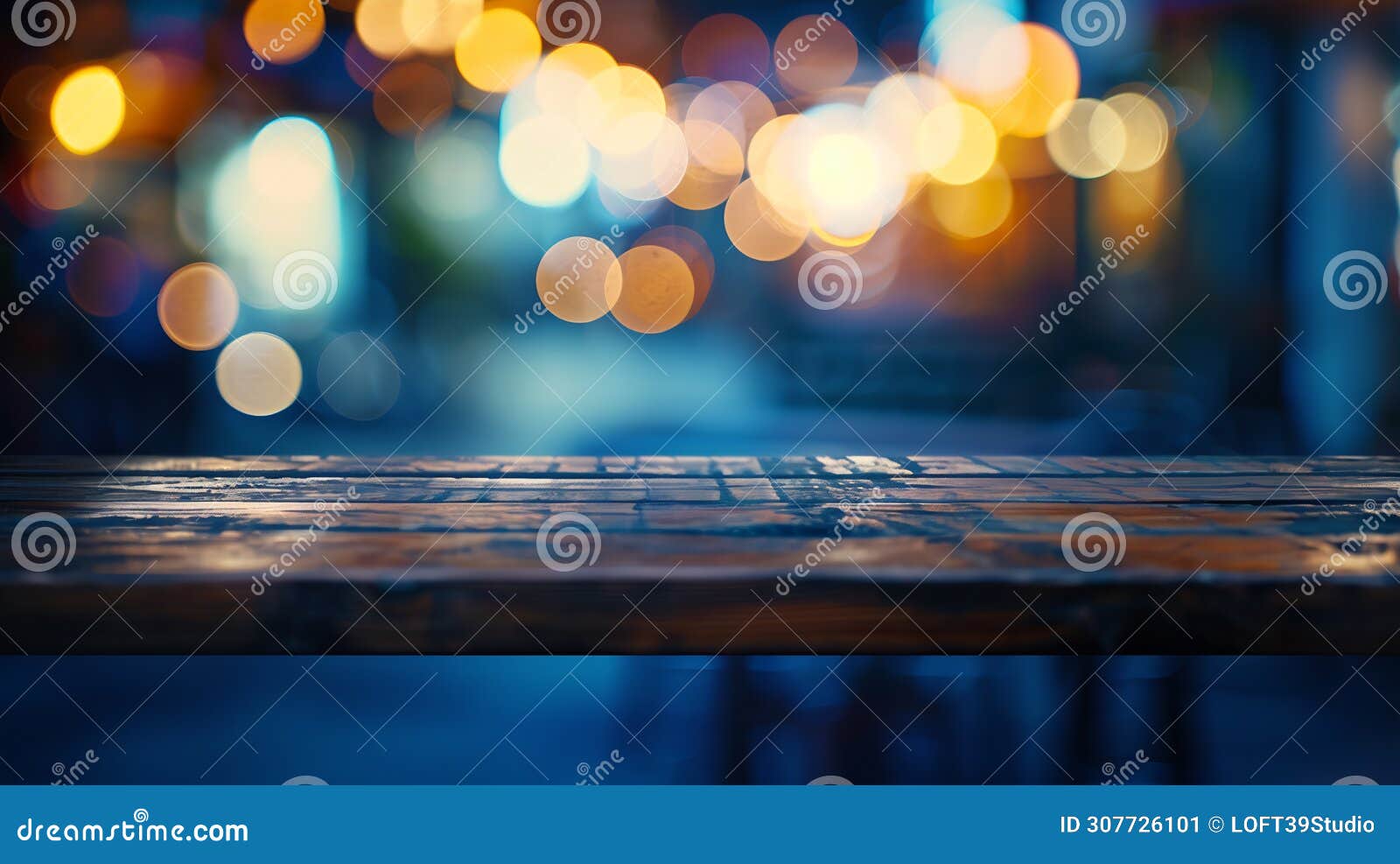 generative ai wood table top bar with blur light bokeh in dark night caferestaurant background lifestyle and celeb
