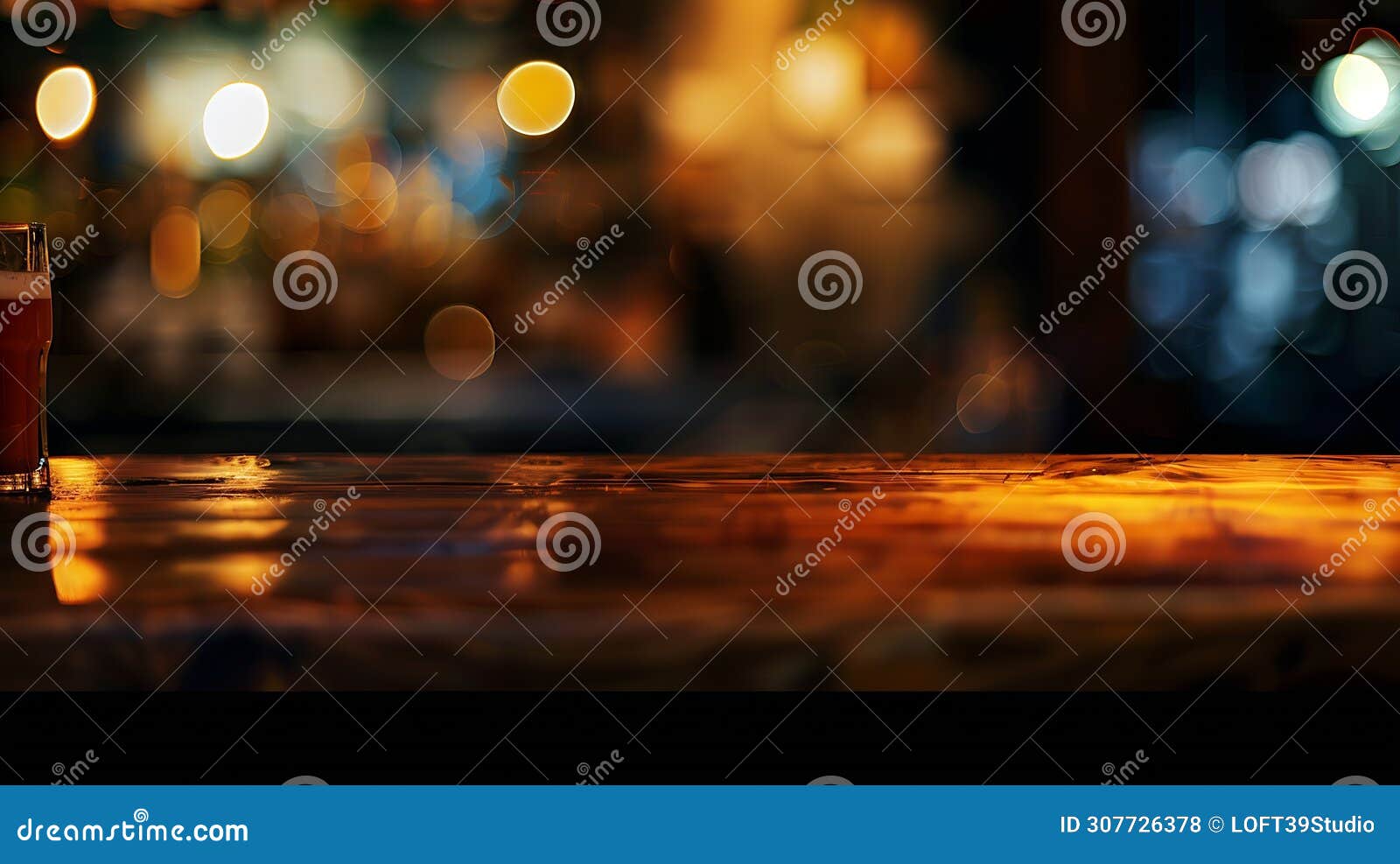 generative ai wood table top bar with blur light bokeh in dark night caferestaurant background lifestyle and celeb