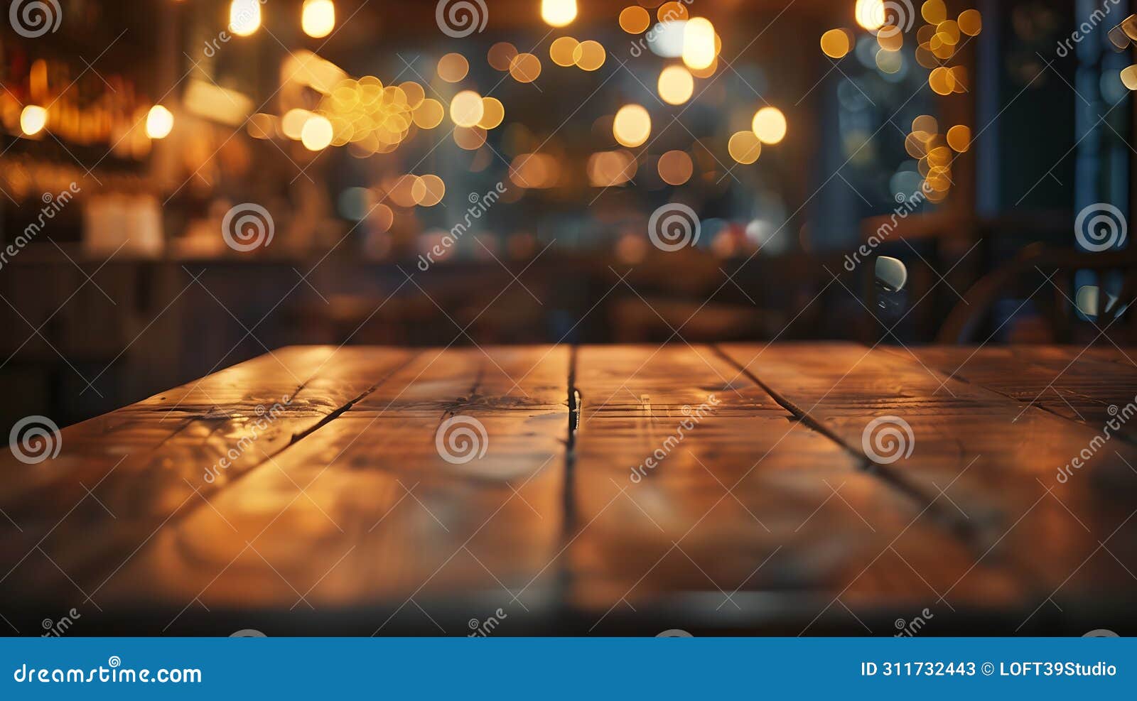 generative ai wood table top bar with blur light bokeh in dark night caferestaurant background lifestyle and celeb