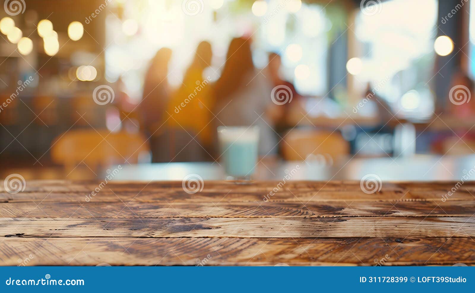 generative ai wood table top with blur of people in coffee shop or caferestaurant backgroundfor montage product di