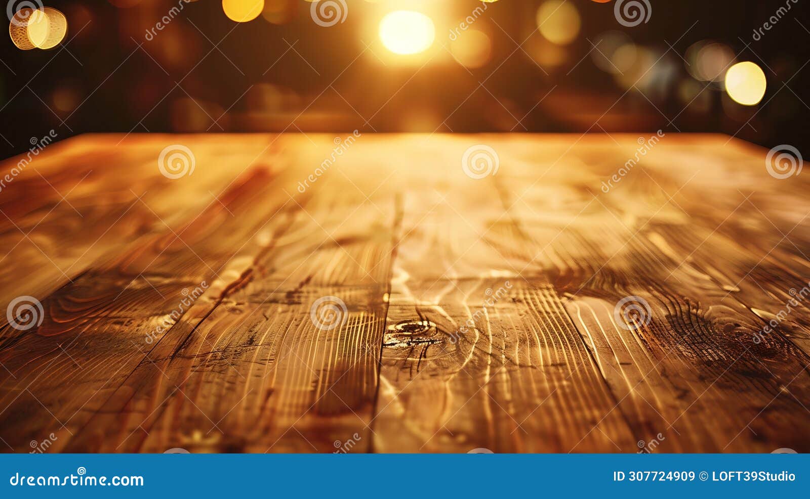 generative ai wood table top with reflect on blur of lighting in night caferestaurant backgroundselective focus bu