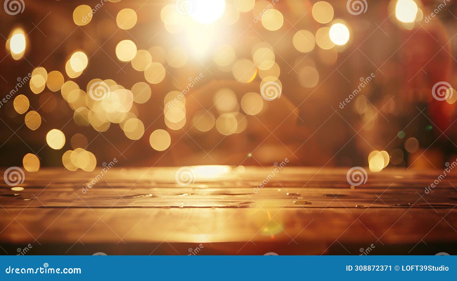 generative ai wood texture table top counter bar with blur light gold bokeh in caferestaurant backgroundfor montag