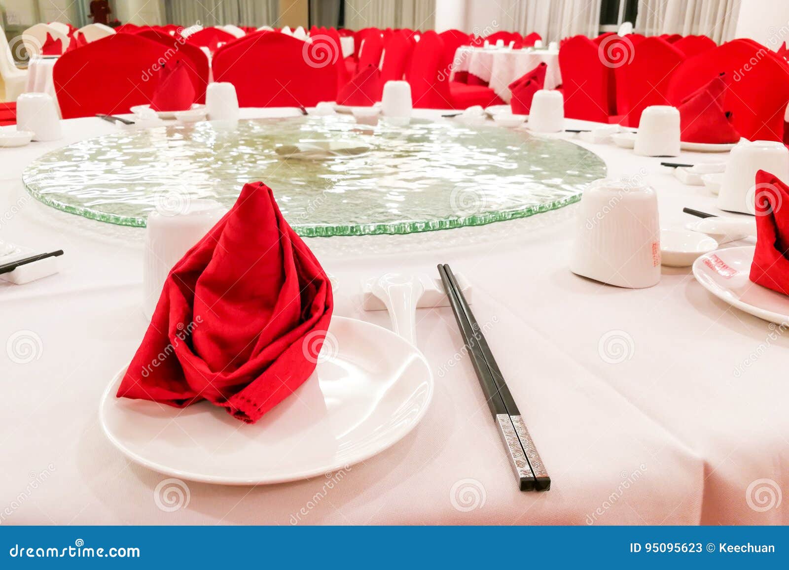 Generic Chinese Wedding Dinner Banquet Setup with Dinnerwares Stock