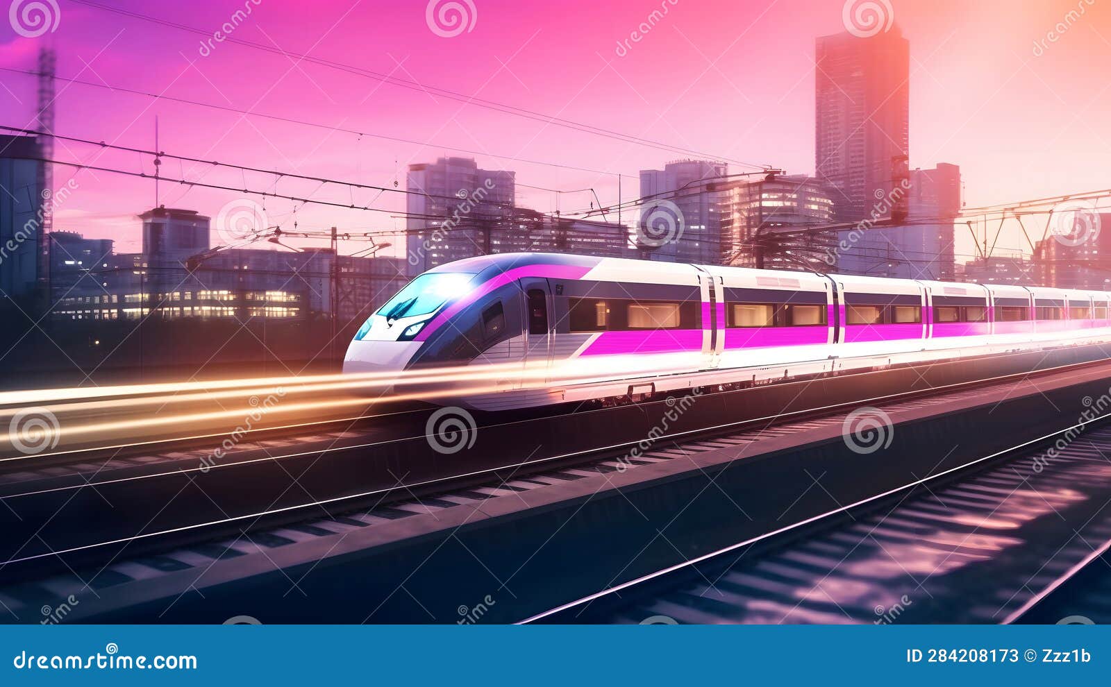Generic Modern Highspeed Train Moving Fast through the City