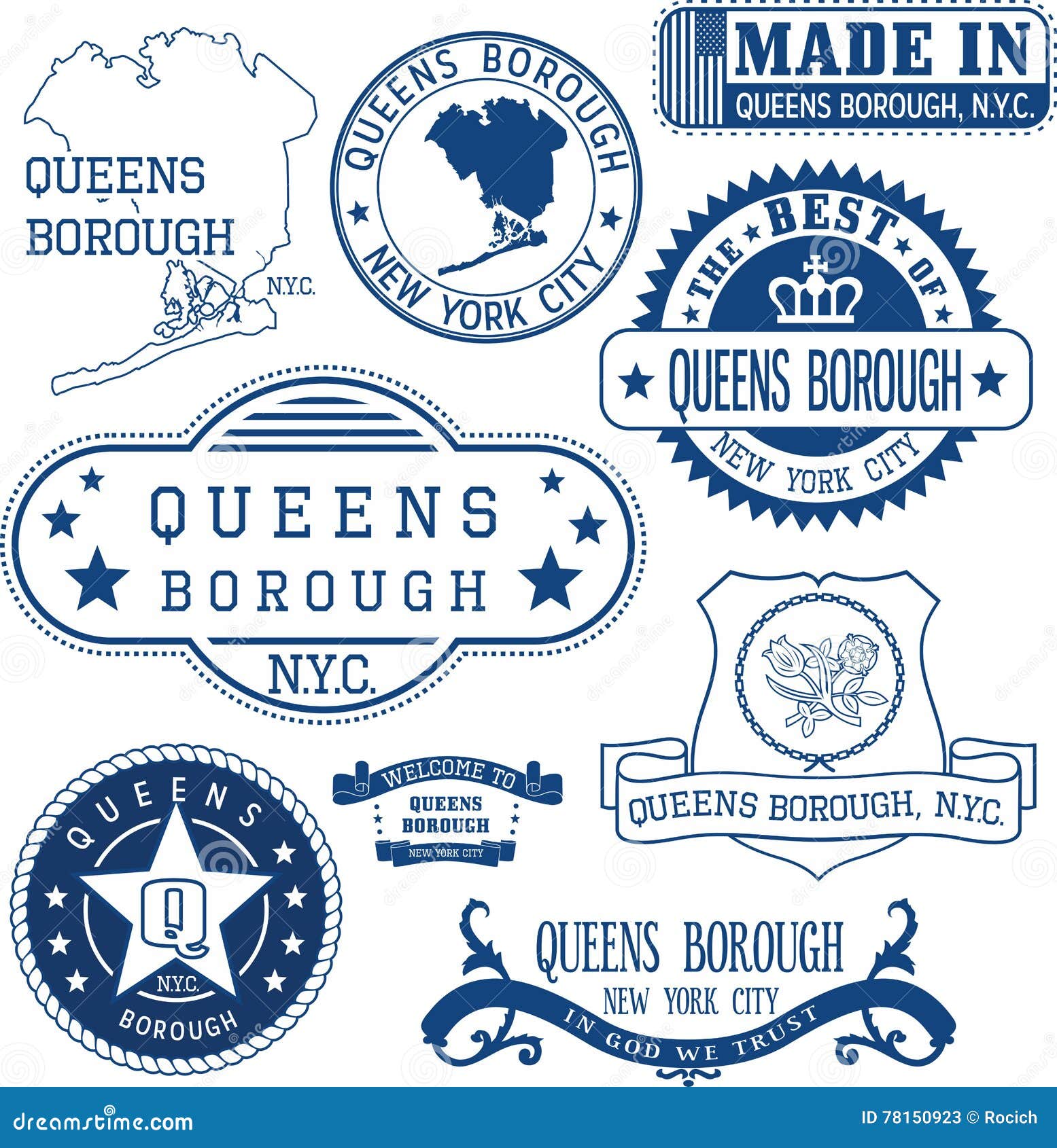 generic stamps and signs of queens borough, nyc