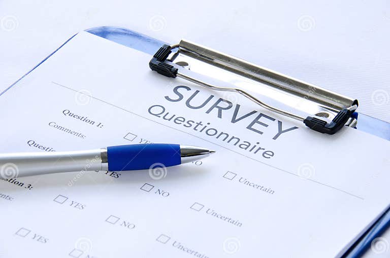 Generic Survey Questionnaire on Clipboard with Pen Stock Image - Image ...