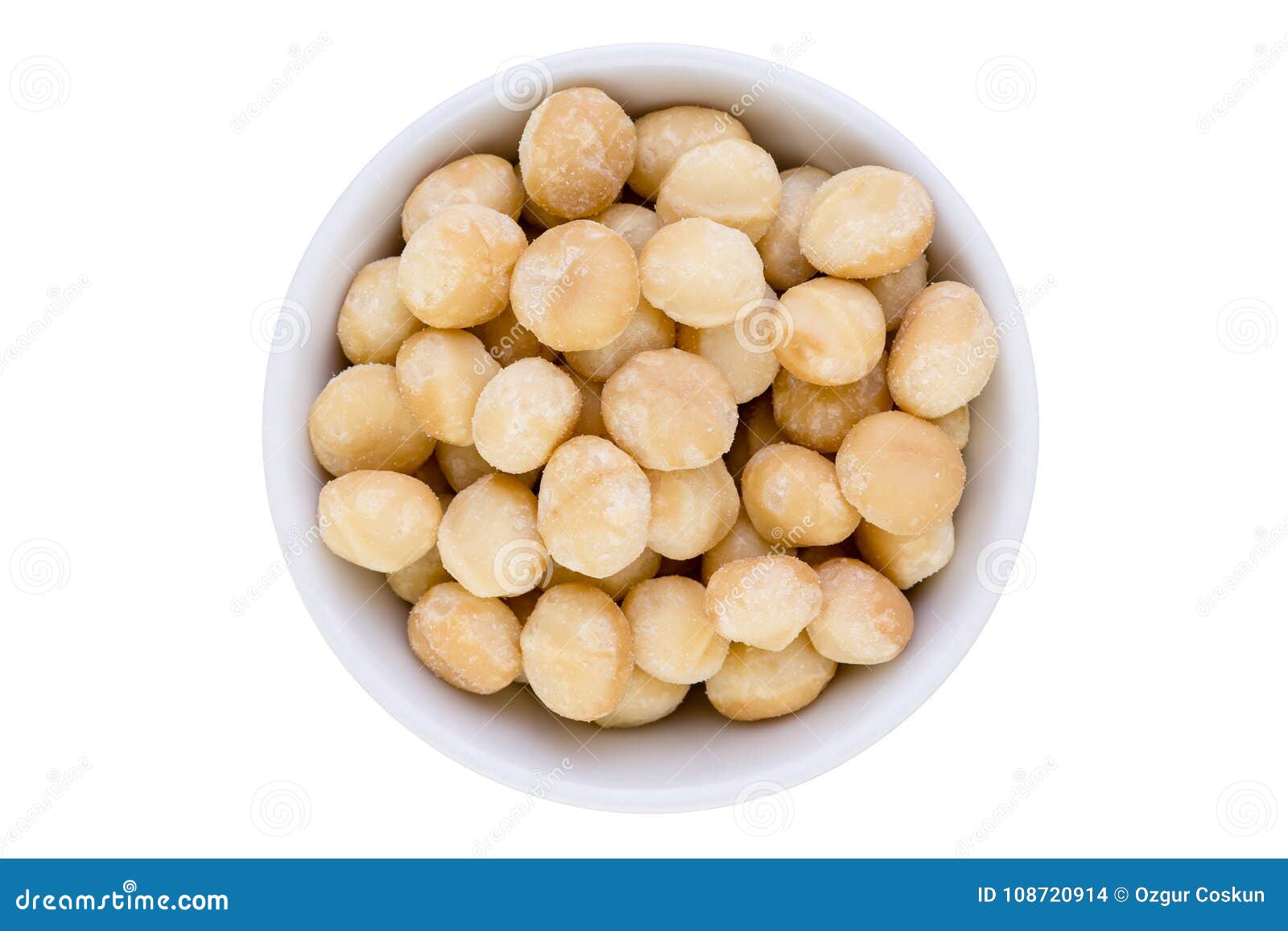bowl of fresh healthy shelled macadamia nuts