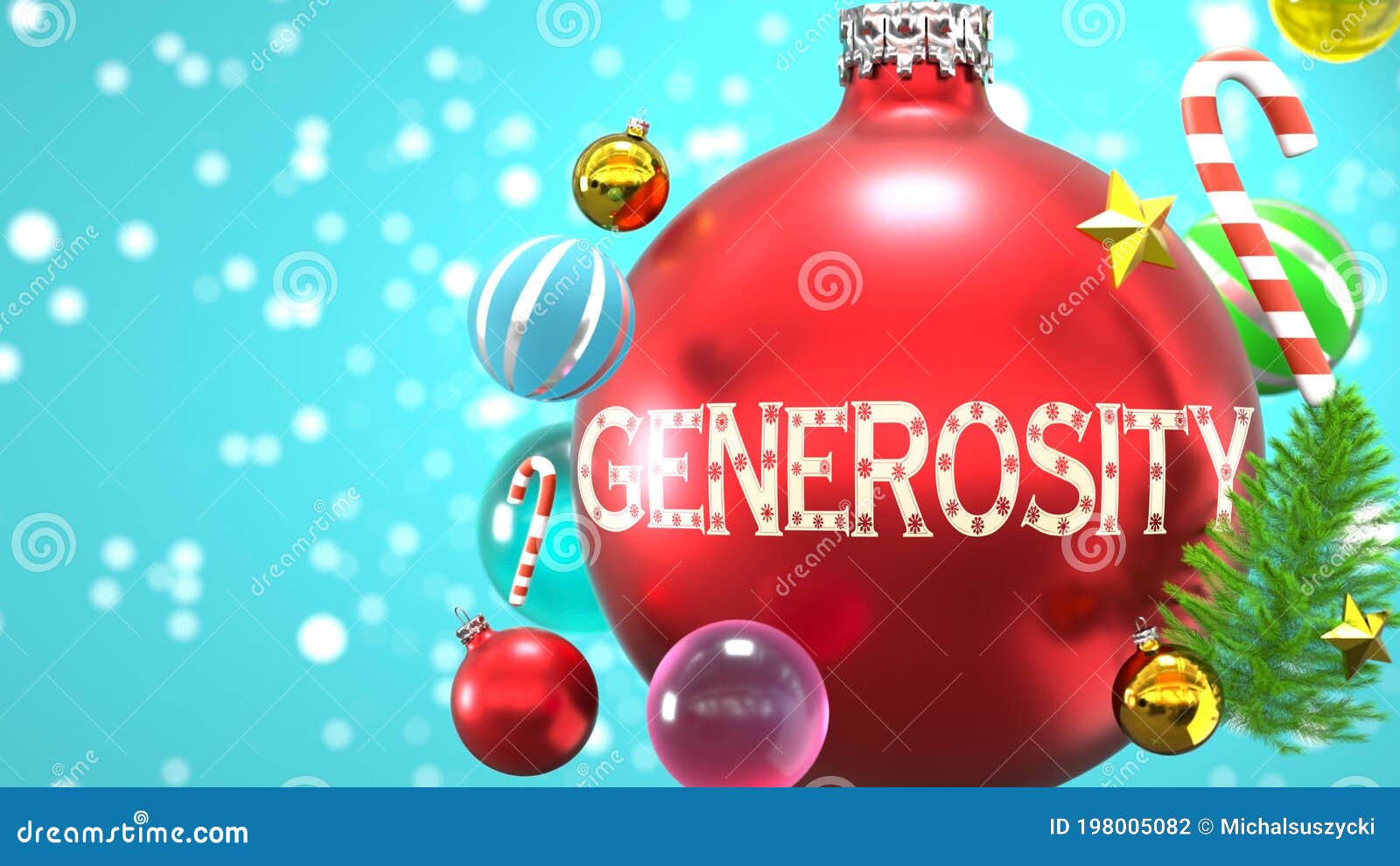 Generosity and Xmas Holidays, Pictured As Abstract Christmas Ornament Ball with Word Generosity 
