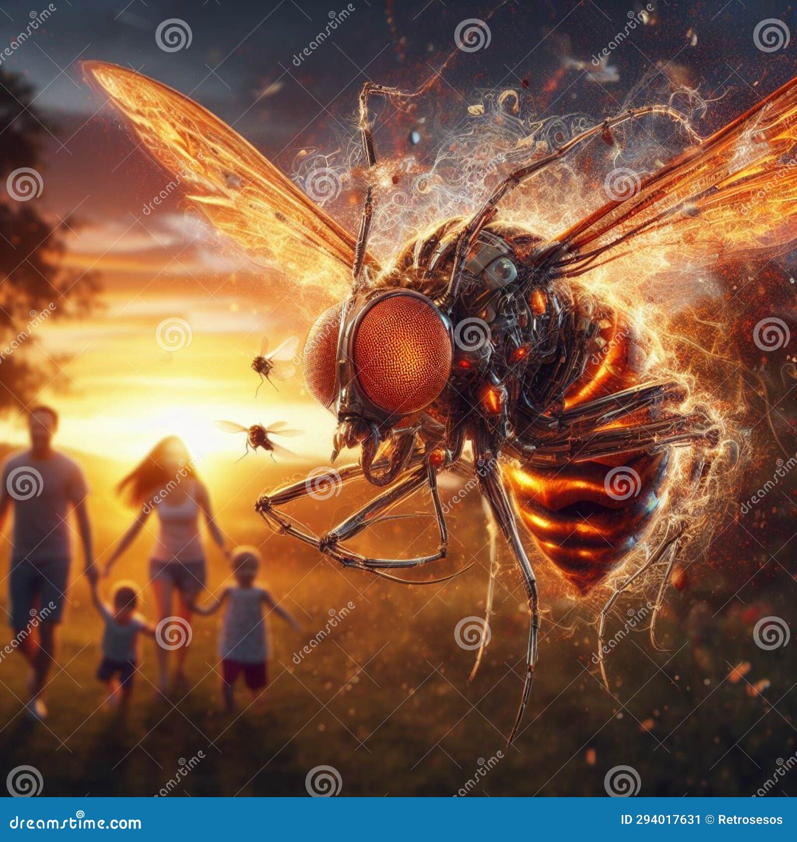 genetically modified macro closeup of nano robot engineered weapon mosquito in action concept 