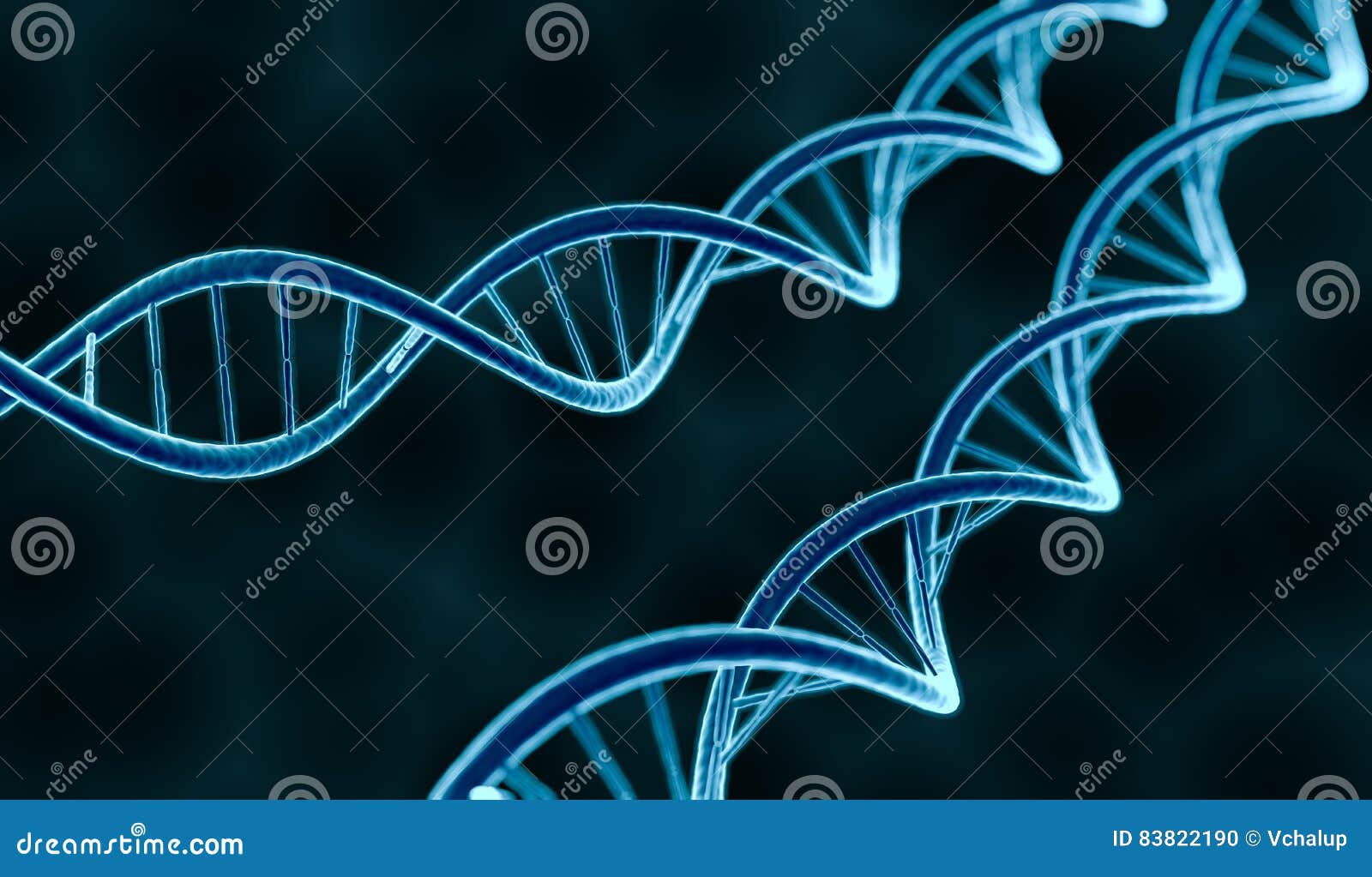 genetics concept. glowing dna molecule on dark background. 3d rendered 
