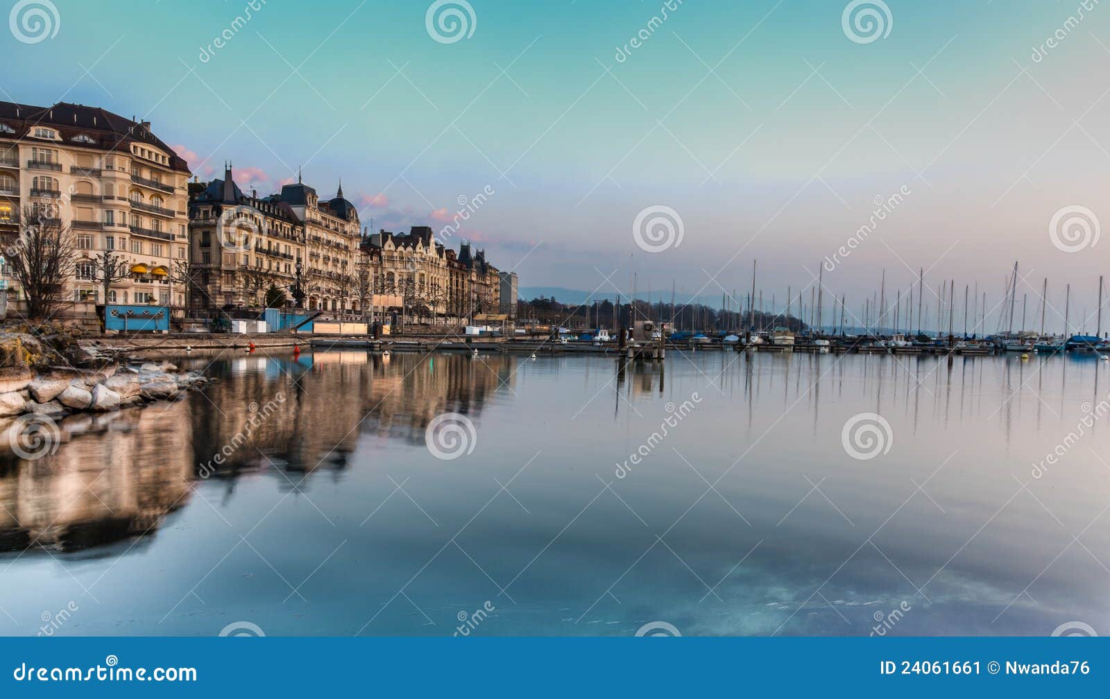 Geneva lakefront stock image. Image of early, switzerland 24061661