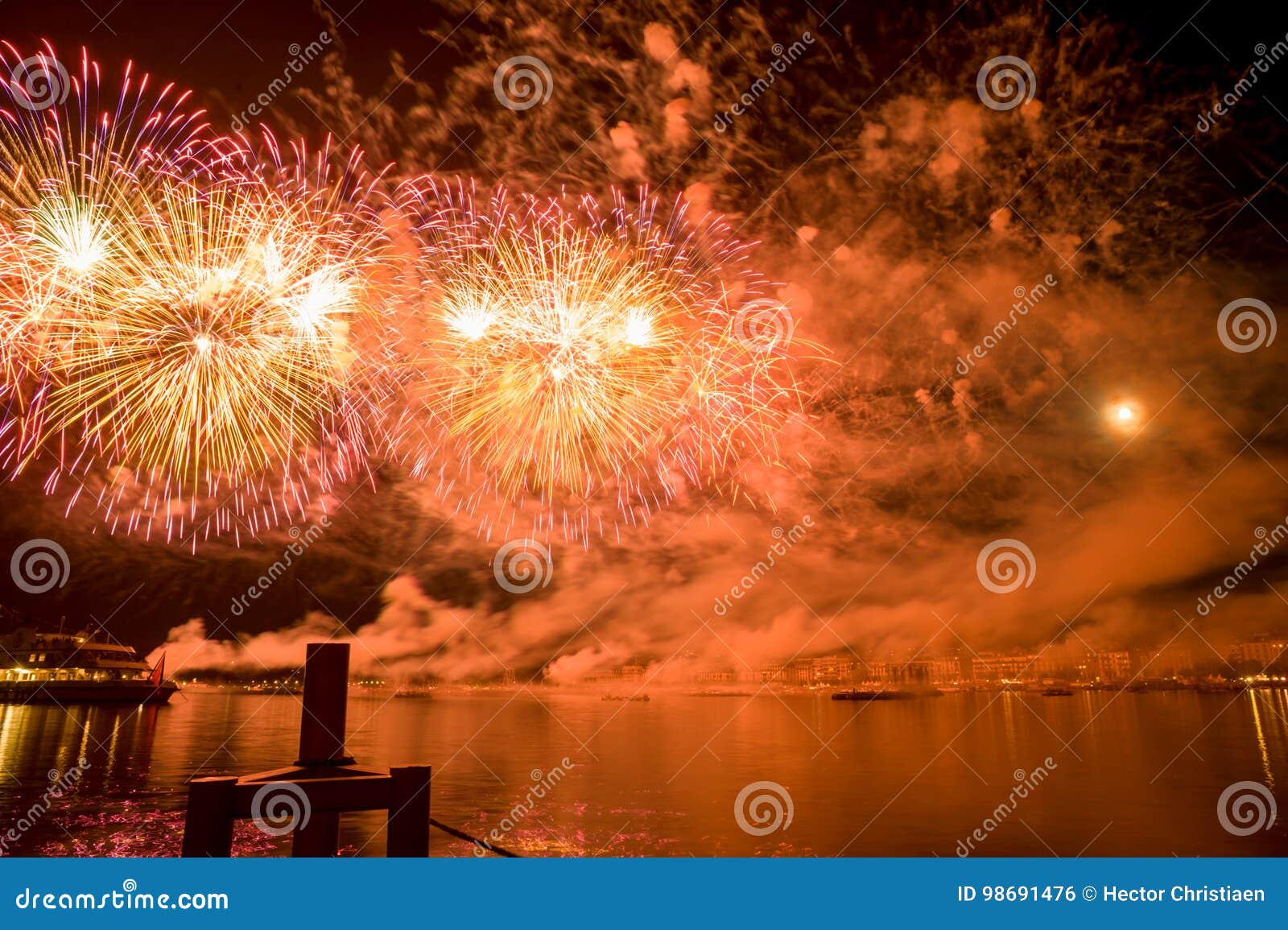Geneva Switzerland Fireworks on the Lake Stock Photo Image of burst