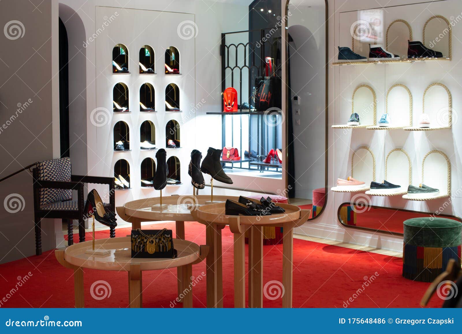Christian Louboutin Window Store, Shoe with High-end Stiletto Footwear, on Display for Sale, Exposition Editorial Photo - of footwear, famous: 175648486